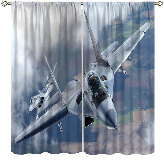 VUMIVI MiG-29 Curtains Modern Fighter Jets Beautiful Design 3D Close-Up Military Equipment Theme Rod Pocket Window Treatments for Boys Bedroom Kitchen Living Dining Room Office 42" W X 44.5" L