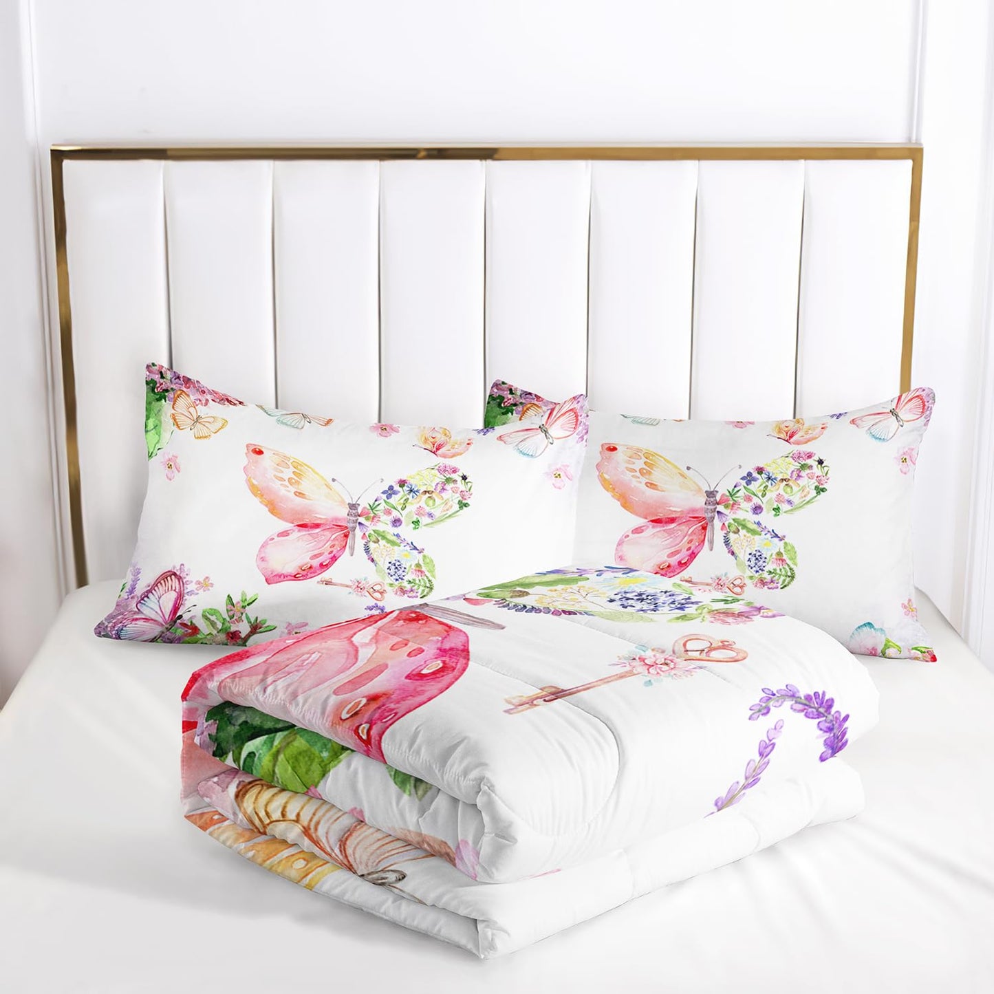 Nttopship Kids Butterfly Comforter Set King Size for Girls，Tie Dye Butterflies Bedding Set for Bedroom, Butterflies Toddler Bedding Set All Season 1 Comforter and 2 Pillowcases