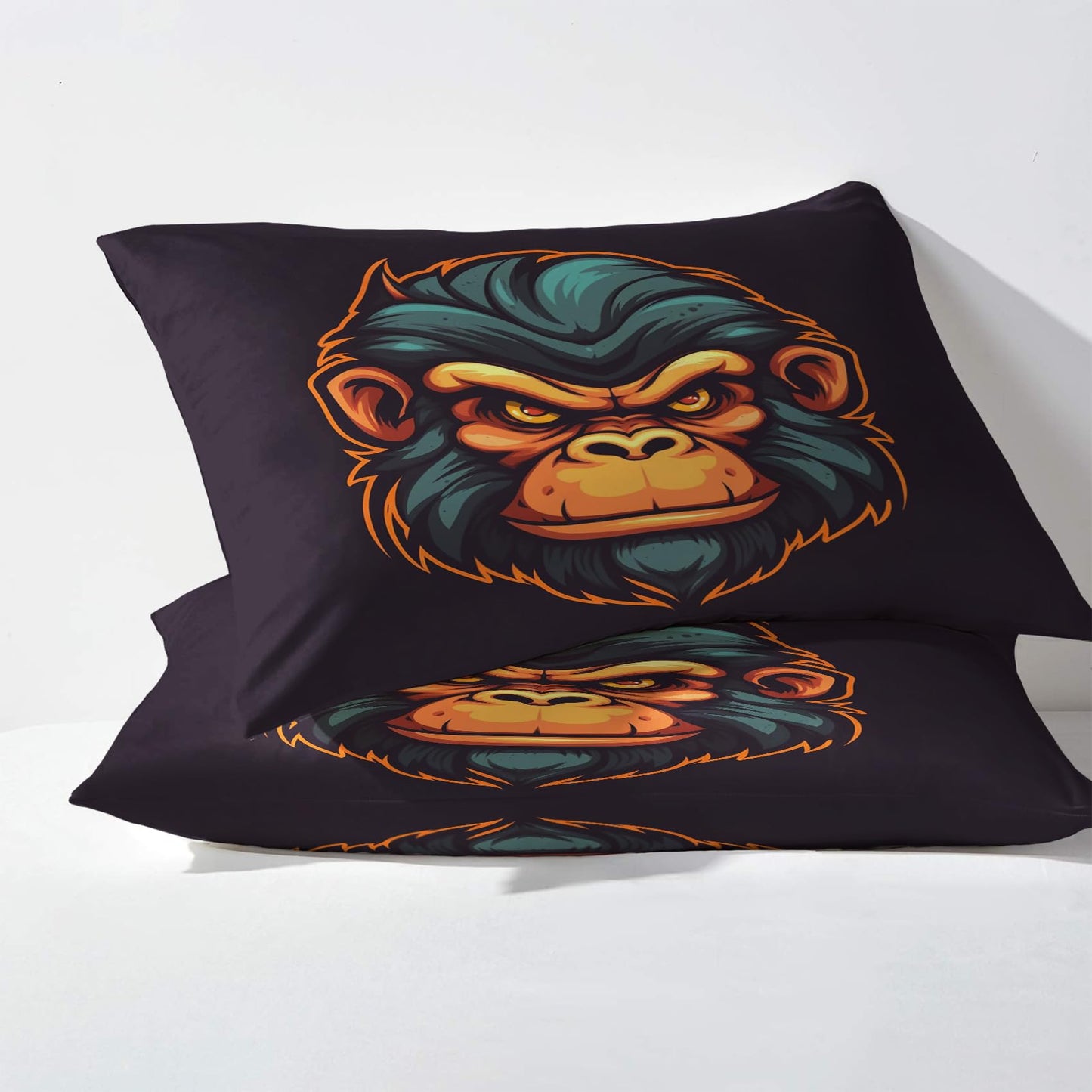 Chimpanzee Sheets Queen Size, Gorilla Bed Sheets, Patterned Bedding Sheets & Pillowcases 4 Piece Set - Soft Microfiber Deep Pocket Fitted Sheet & Flat Sheet & 2 Pillow Cases J9-&-192