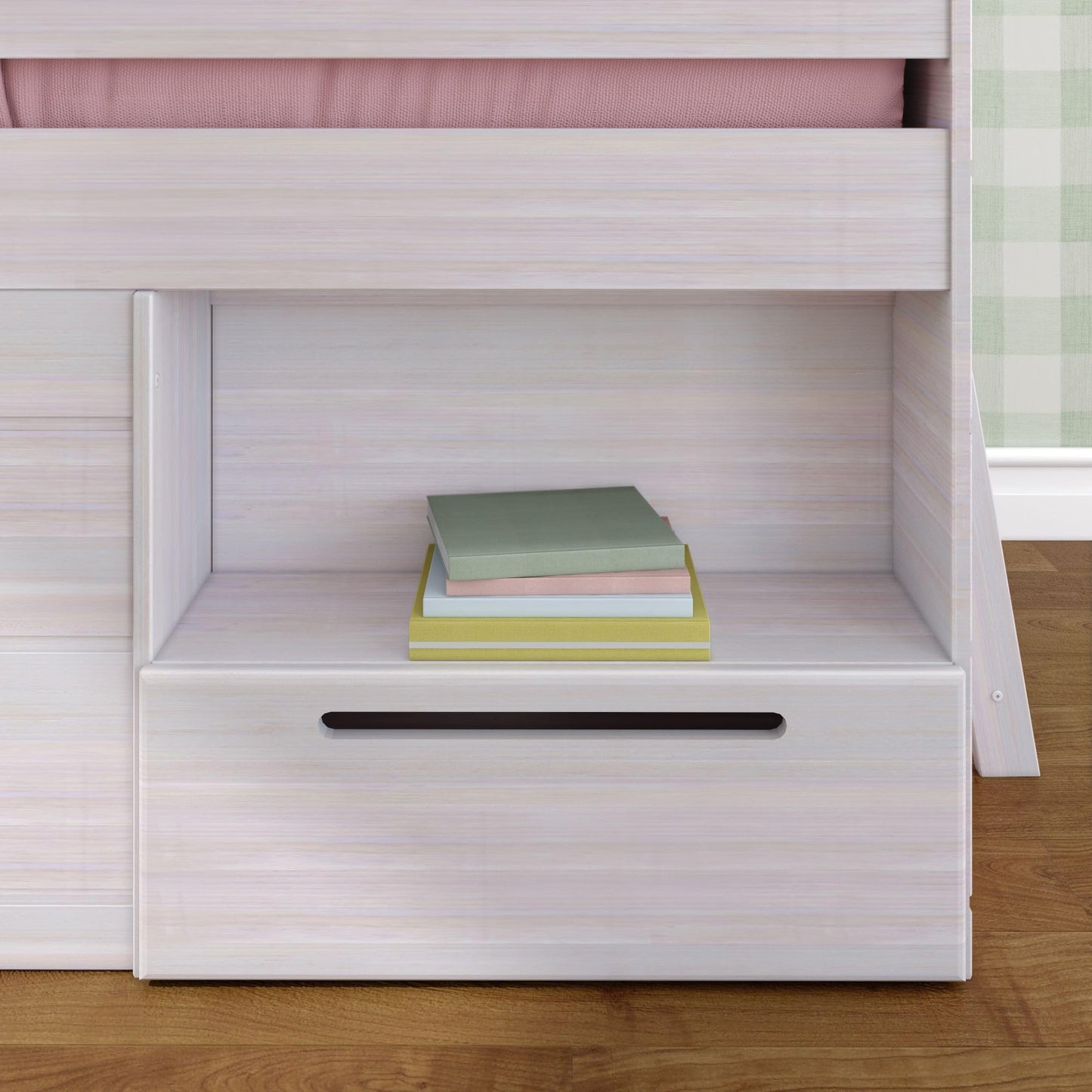 Max & Lily Modern Farmhouse Low Loft (Twin), with Storage Drawer, White Wash