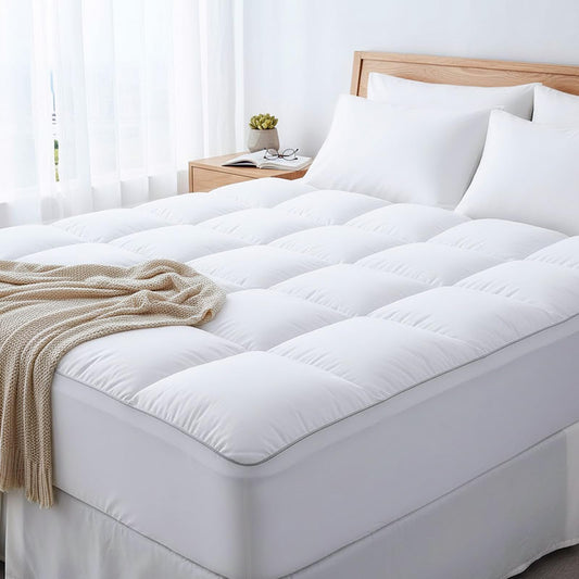 Extra Thick Cooling Mattress Topper – Pain-Reducing Mattress Pad, Soft Quilted Protector, Overfilled Down Alternative, Plush Pillow Top, Queen Mattress Size with Deep Pocket Fits 8–21 Inches
