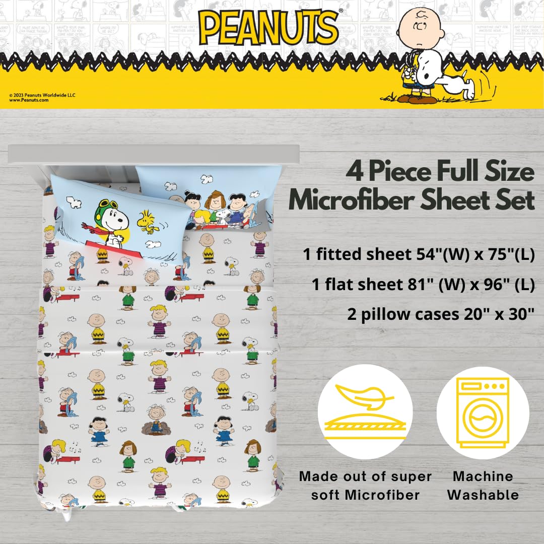 Collectibles Peanuts Snoopy Bedding Super Soft Cozy Microfiber 4 Piece Full Sheet Set, (Officially Licensed Product) By Franco