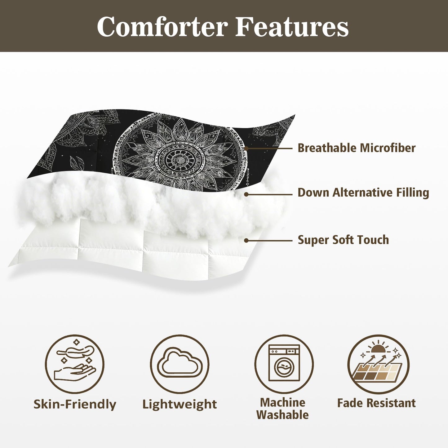 Dream Catcher Comforter Set Twin Size, Bohemia Mandala Bedding Soft Lightweight, Black White Boho Bed Set 2 Pieces, All Season Comforter with 1 Pillowcase for Bedroom Decor, Mb344