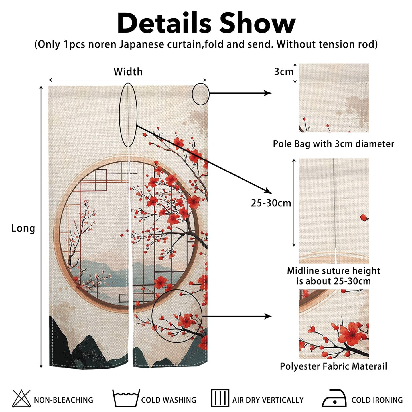 Leowefowa Japanese Noren Curtain Doorway Window Red Blossom Printed Treatment Feng Shui Long Curtain Doorway Tapestry Panel for Room Divider Kitchen Home Chinese Decor (Kahki, Mount), 33.5"x 70.9"