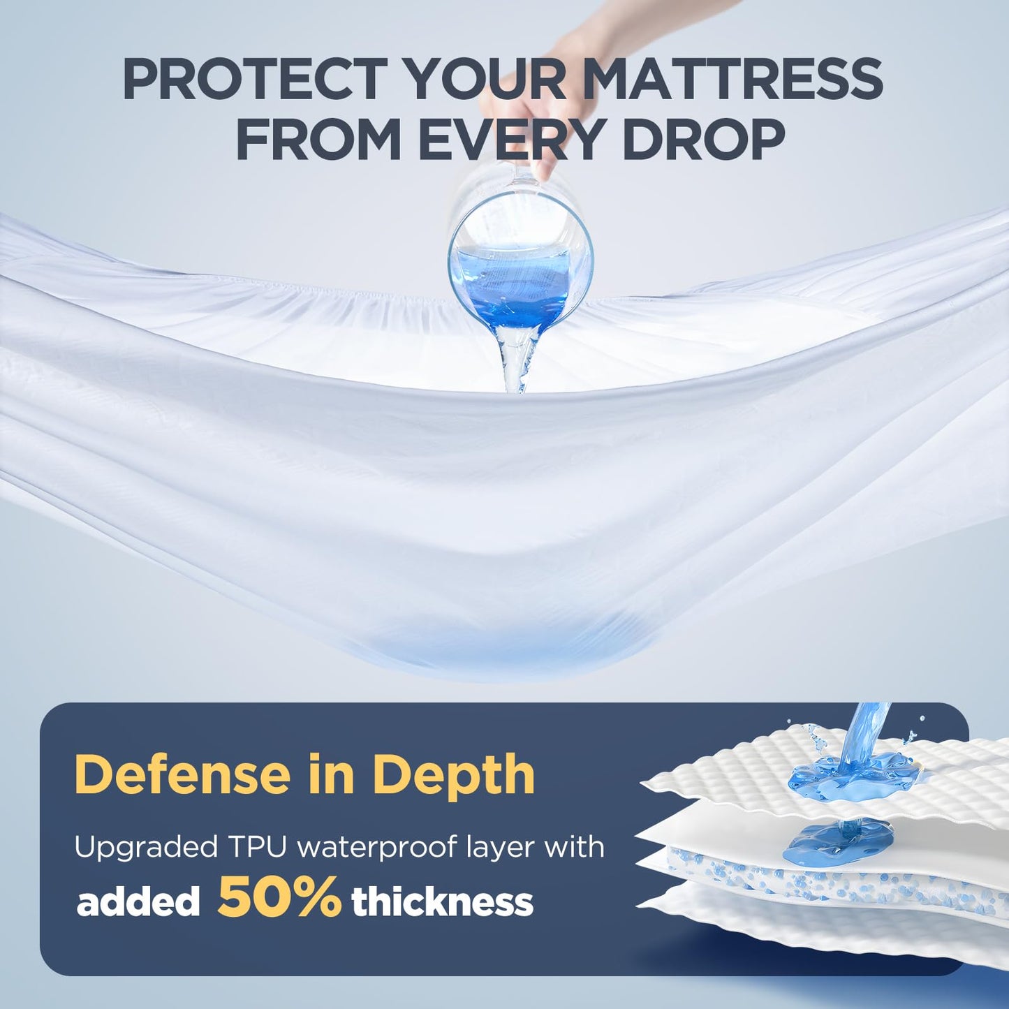 100% Waterproof Mattress Protector, Hypoallergenic Silver-Infused Mattress Topper Cover with No Odor, Breathable Cooling Bed Cover with 8"-21" Deep Pocket (Queen)