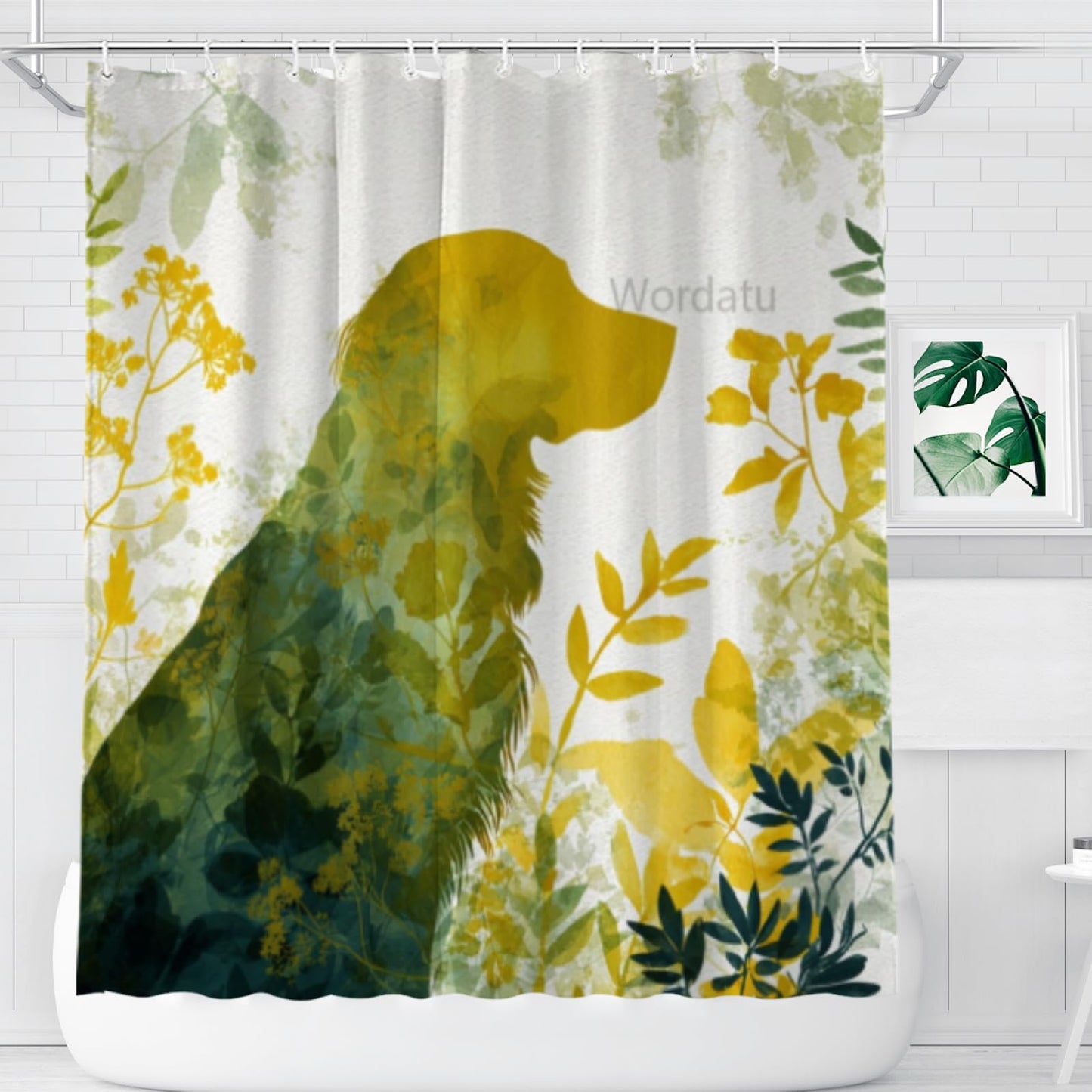 Wordatu Shower Curtain for Bathroom Flower Funny Golden Retriever Shower Curtains for Bathtub Waterproof Fabric Shower Curtain with Hooks 72x72 Inches