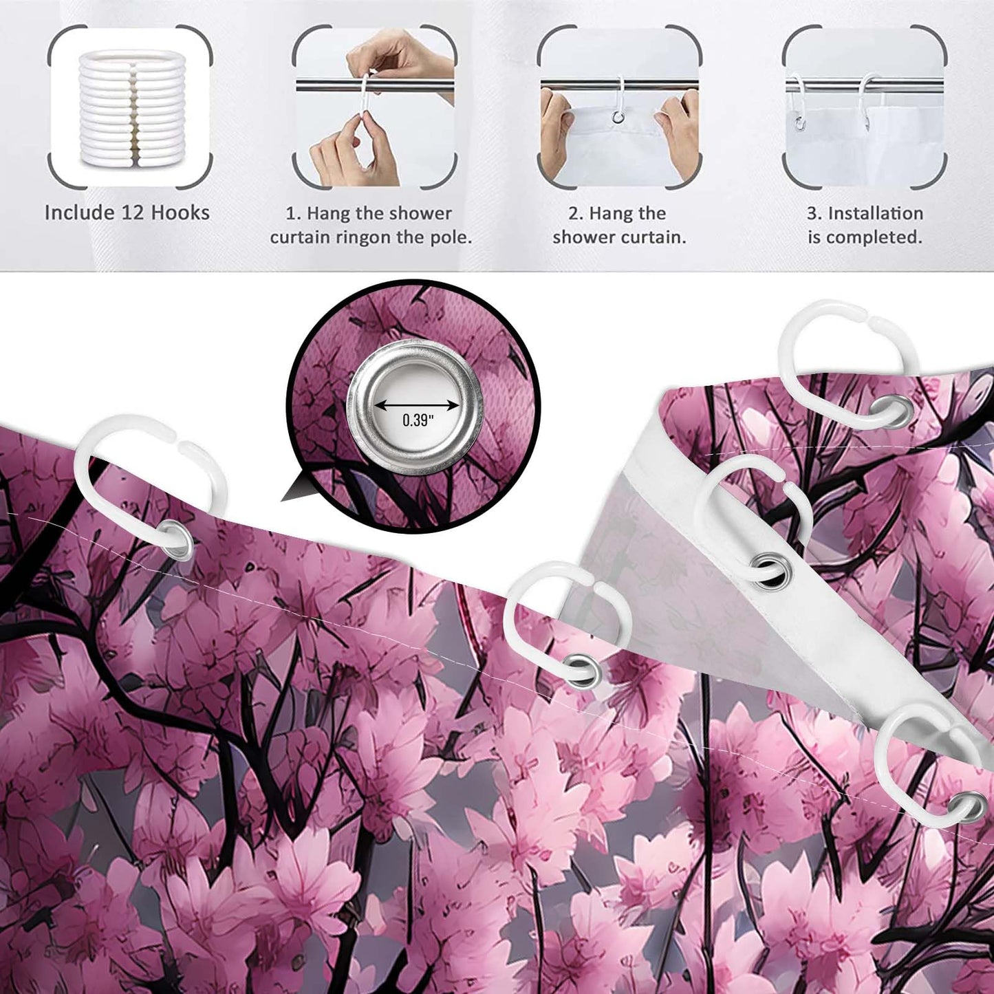 Yieldeer Japanese Cherry Blossom Shower Curtain, Purple, 70x72 inch