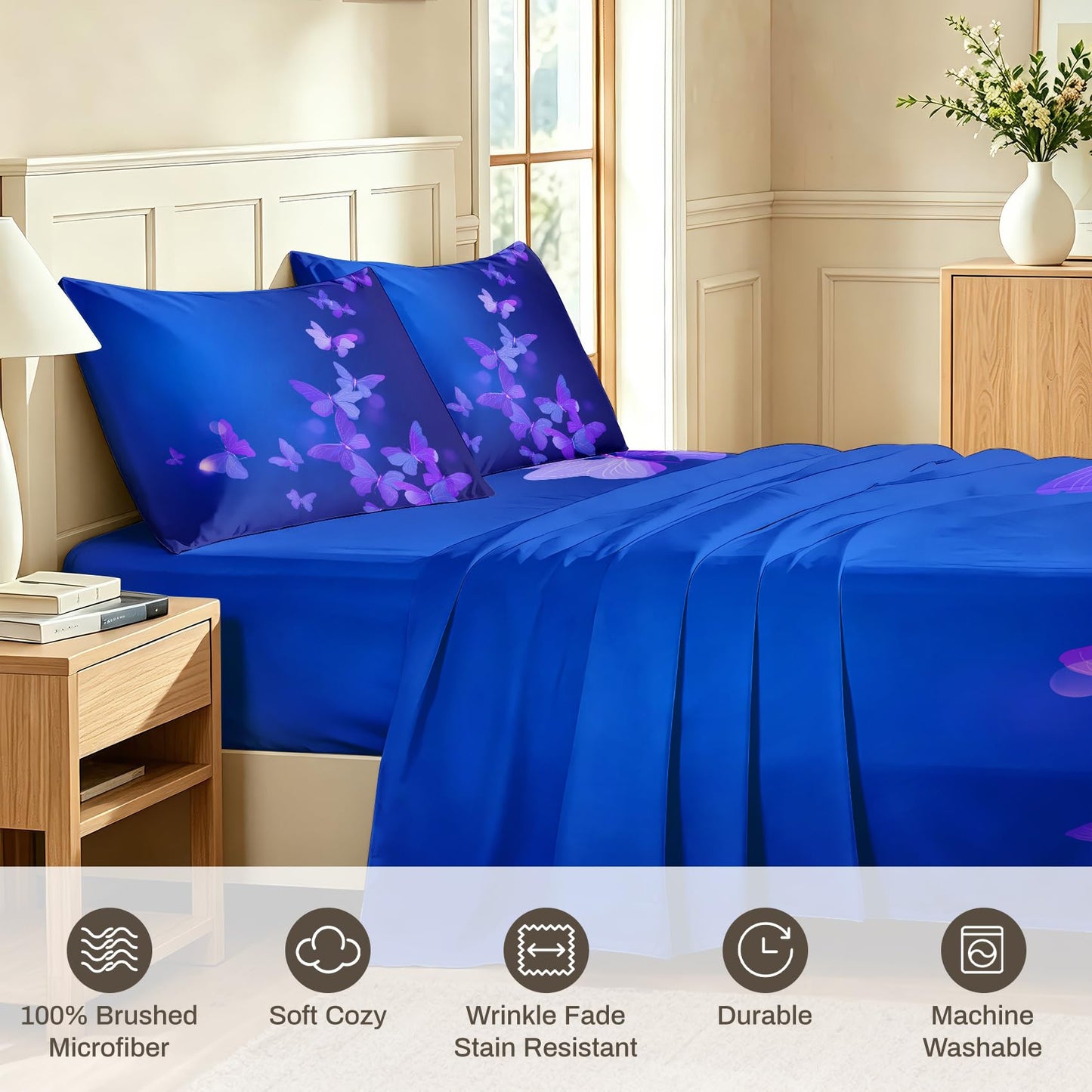 Purple Butterfly Full Sheet Set 4 Pcs Grils Butterflies Bed Sheets