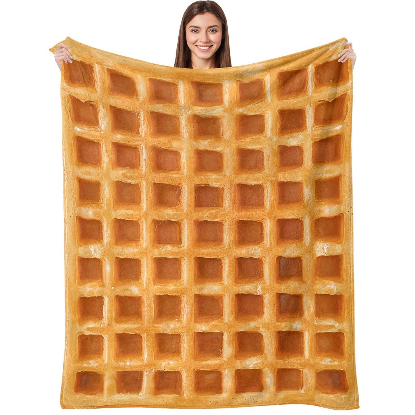 Lifeella Realistic Waffle Throw Blanket, Super Soft Warm Flannel Fleece Nap Food Blankets for Couch Dorm Sofa Room, Funny Gag Gifts for Teenage Boys and Girls, 50×60 inch