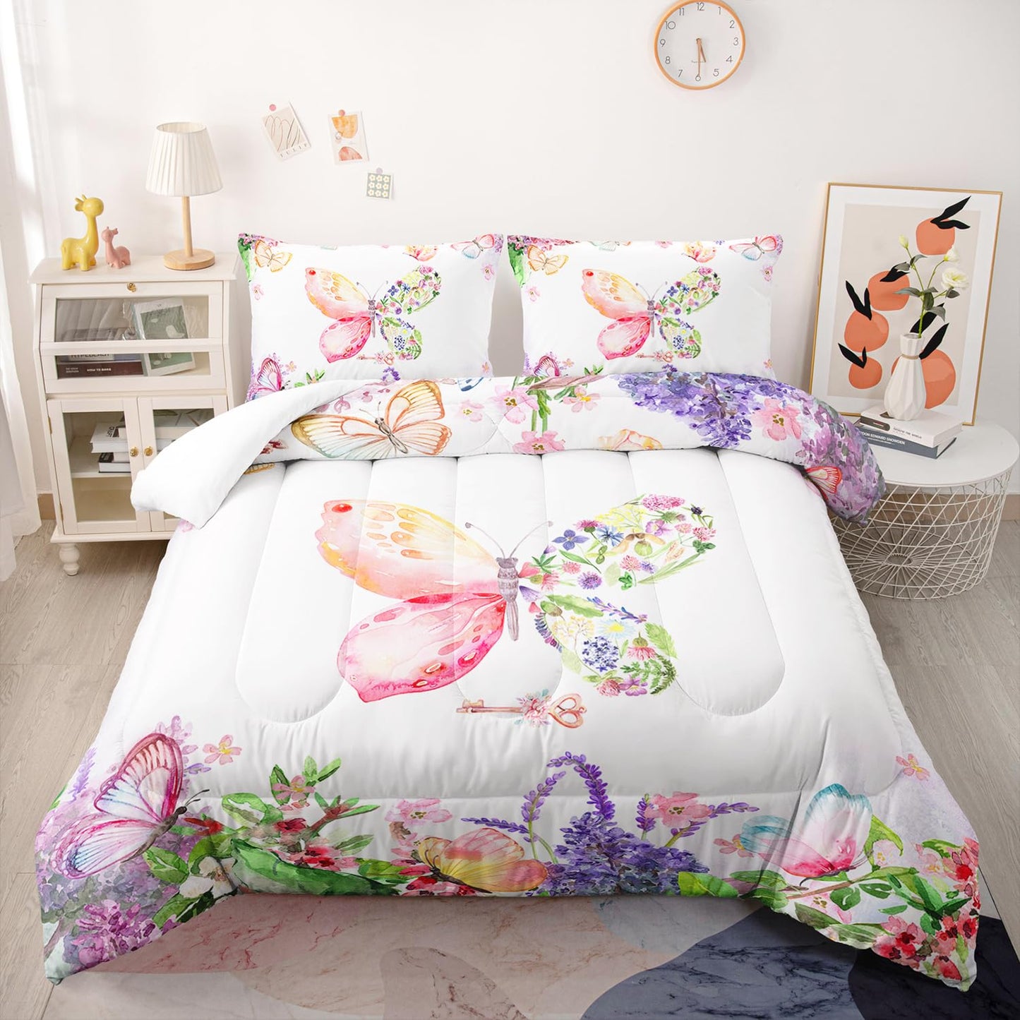 Nttopship Kids Butterfly Comforter Set King Size for Girls，Tie Dye Butterflies Bedding Set for Bedroom, Butterflies Toddler Bedding Set All Season 1 Comforter and 2 Pillowcases