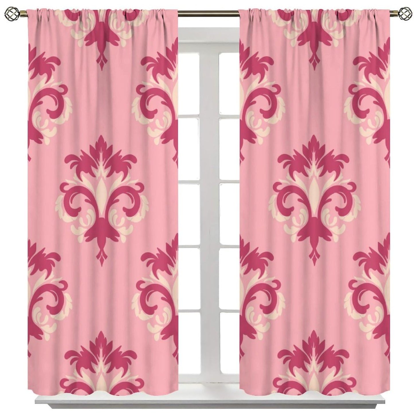 Nanacur Damask Curtains, Modern Damask Gothic Floral Leaves Country Farmhouse Window Drapes, for Living Room Bedroom 42" W X 45" L (Decorative)