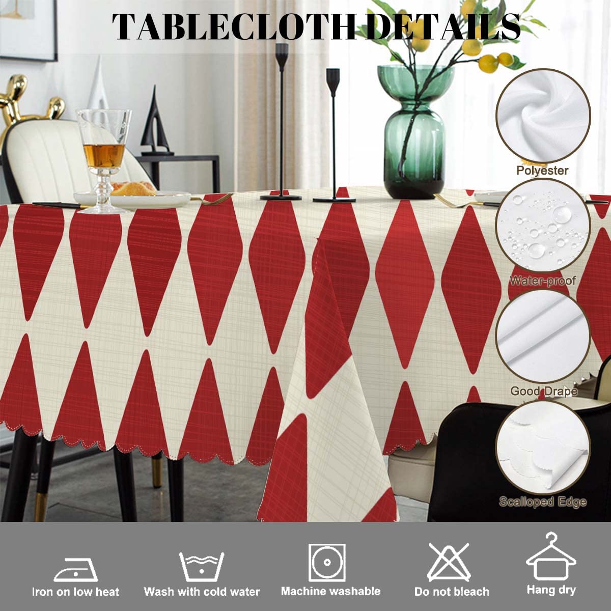 Swono Tablecloth Red Rhombuses, Retro Diamond Argyle Red Table Cloth for Kitchen Dining Tabletop Decoration Parties Weddings, 52 X 70 Inch Rectangle Picnic Tablecloth