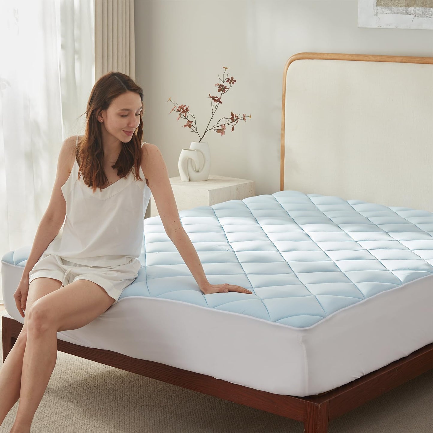 SureFit Twin Size Memory Foam Mattress Topper, Cooling Gel-Infused Mattress Pad, Breathable Ventilated Design, Fits Mattresses 8-20” Deep, Medium Plush Comfort,Cooling for Hot Sleepers