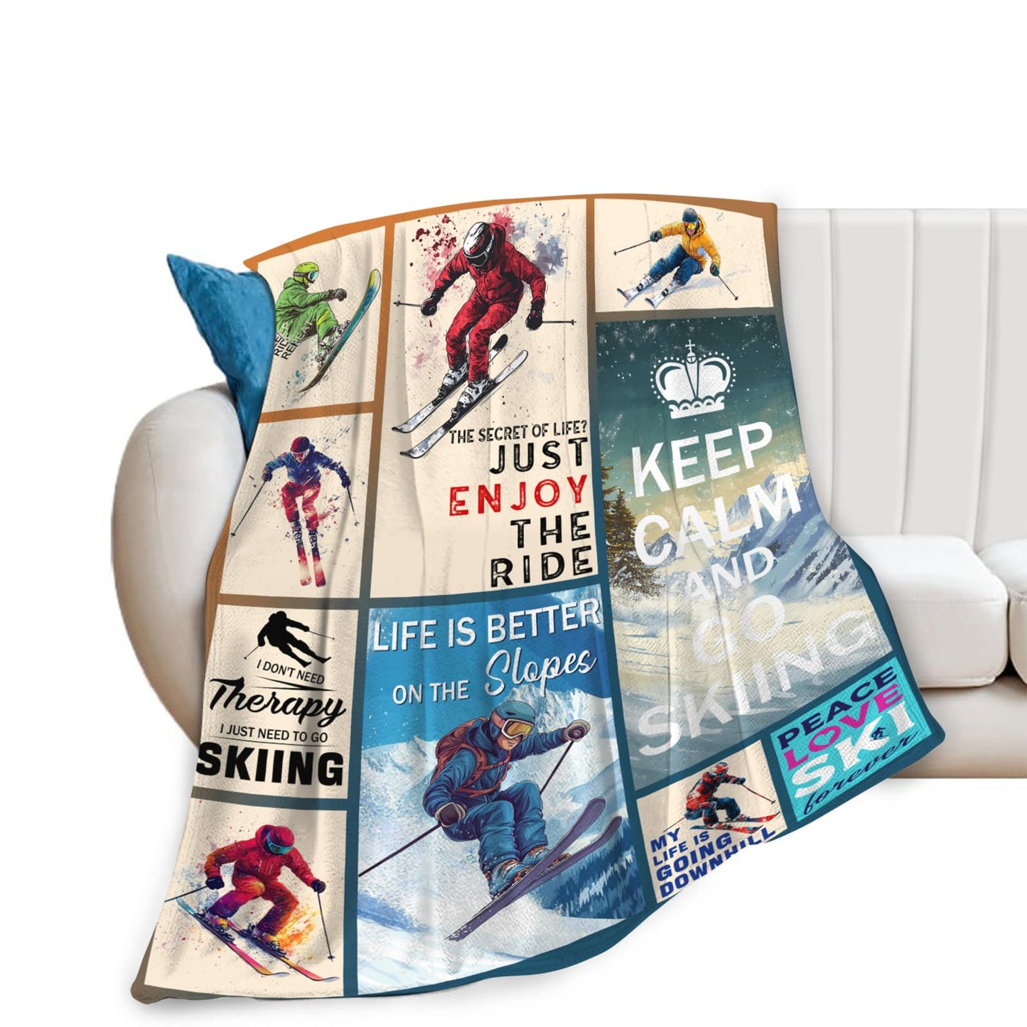 Dynova Skiing Blanket Cozy Plush Ski Lovers Throw Blankets Fuzzy Flannel Fleece Skiing Sports Gifts for Girls Boys Women Men 50"X40"