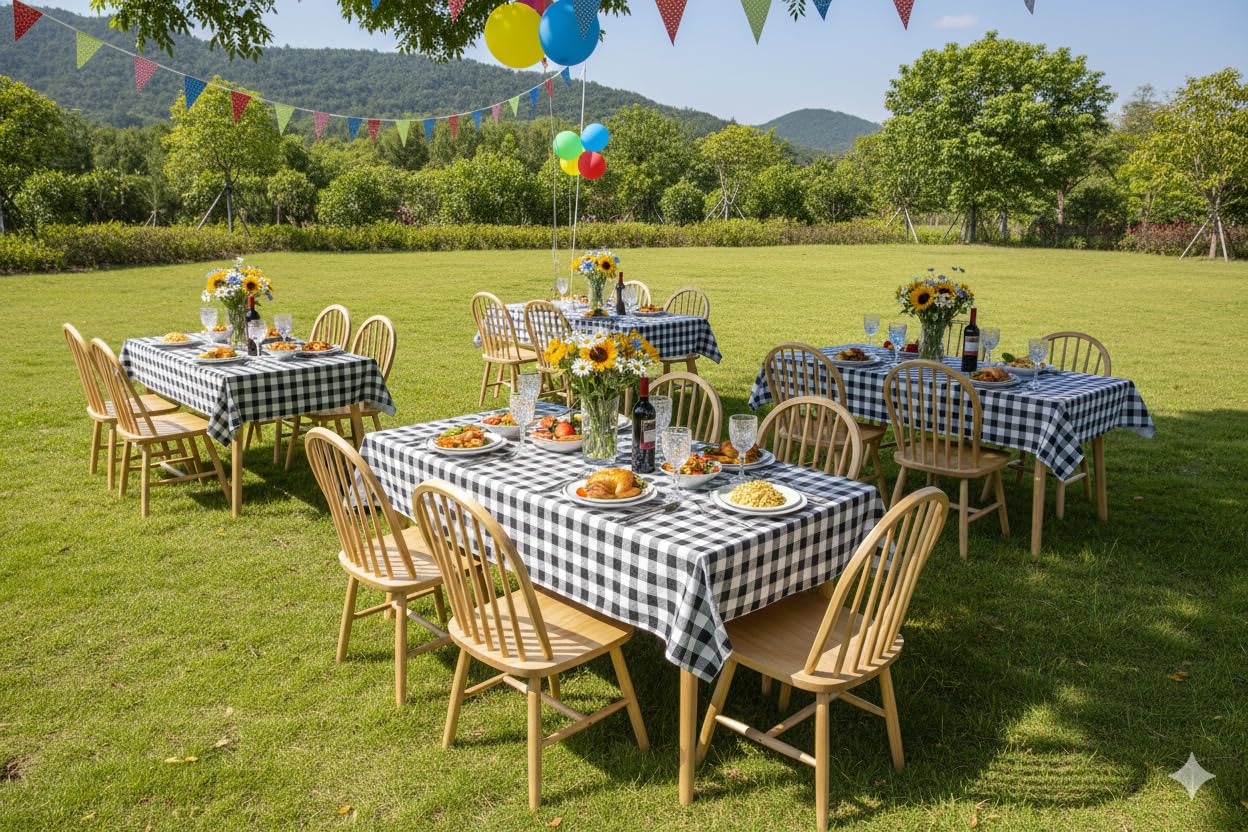 vortiara 52'' X 70'' Checkered Tablecloth Disposable Vinyl Tablecloths with Flannel Backing Wipeable Spillproof Plastic Table Cover PVC Waterproof Table Cloth for Indoor Outdoor