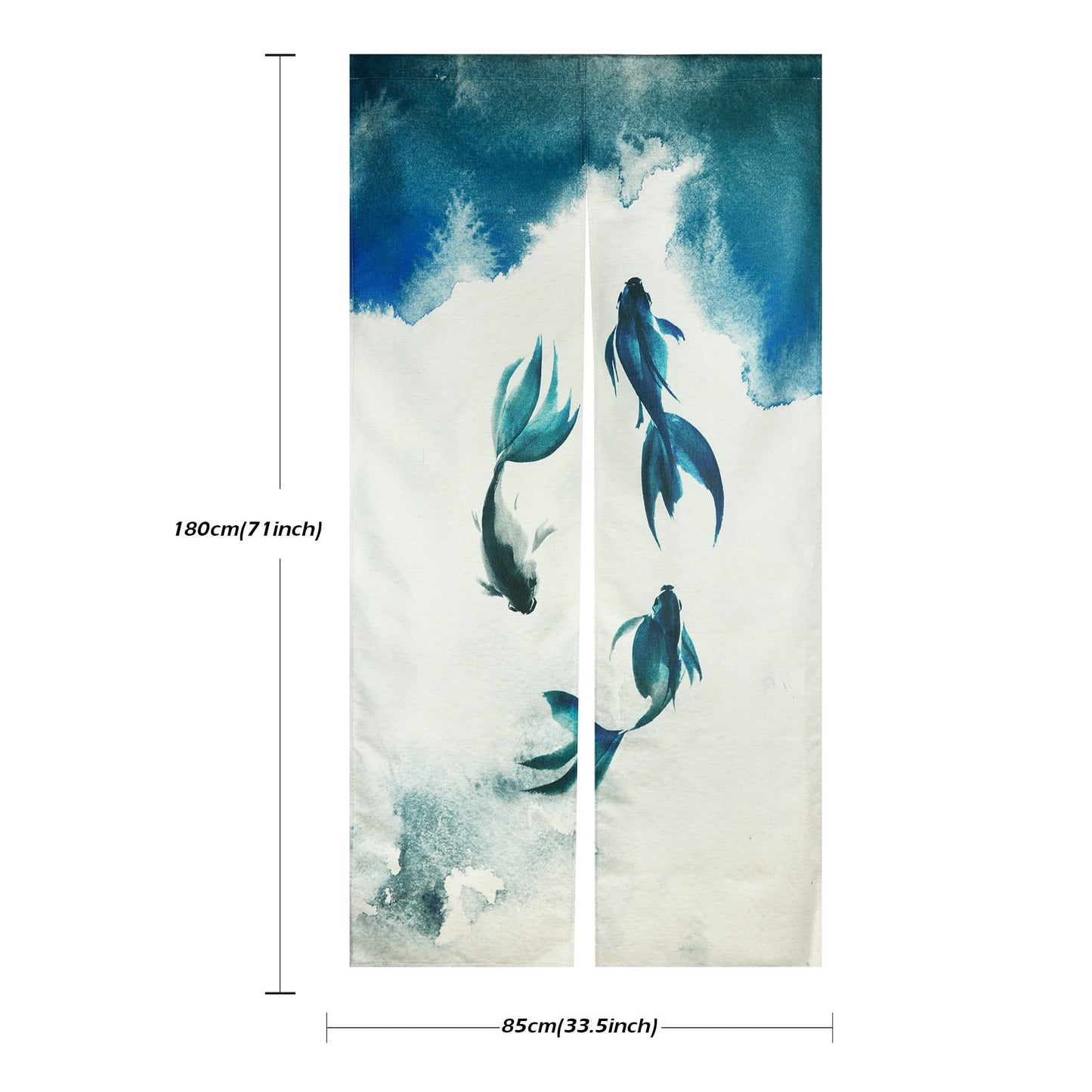 LIGICKY Chinese Ink Style Long Japanese Noren Doorway Curtain Linen Koi Fish Printed Asian Window Treatment Hanging Door Tapestry for Sushi Kitchen Home Decoration 33.5" Width x 70.9" Long