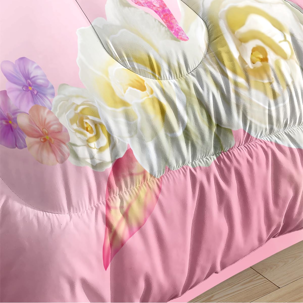 CCoutueChen Kids Comforter Set Twin Size for Girls, Pink Floral Ballerina Bedding