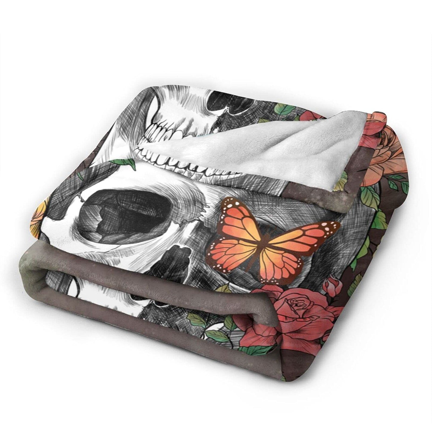 Majoug Flower Sugar Skull Throw Blanket Skulls Gifts for Women Warm Fleece Throw Bed Blankets Cozy Blanket Plush Blanket for Bedroom Living Sofa Car 50"x40"