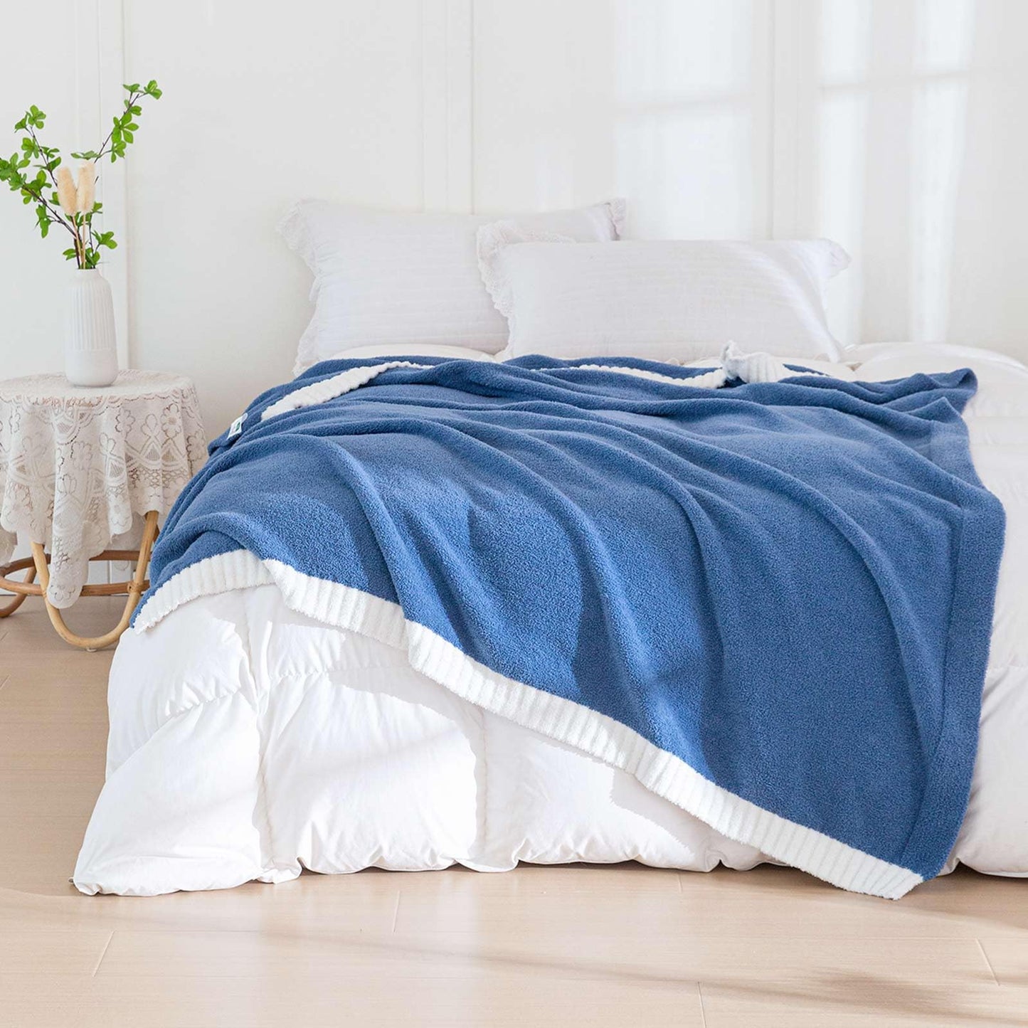 Ankwos Soft Fuzzy Throw Blanket - Blue Cozy Warm Knit Fluffy Plush, Lightweight & Breathable, Throw for Bed, Chair, Sofa, Couch, Outdoor, 60"X80", Oeko-TEX Certified