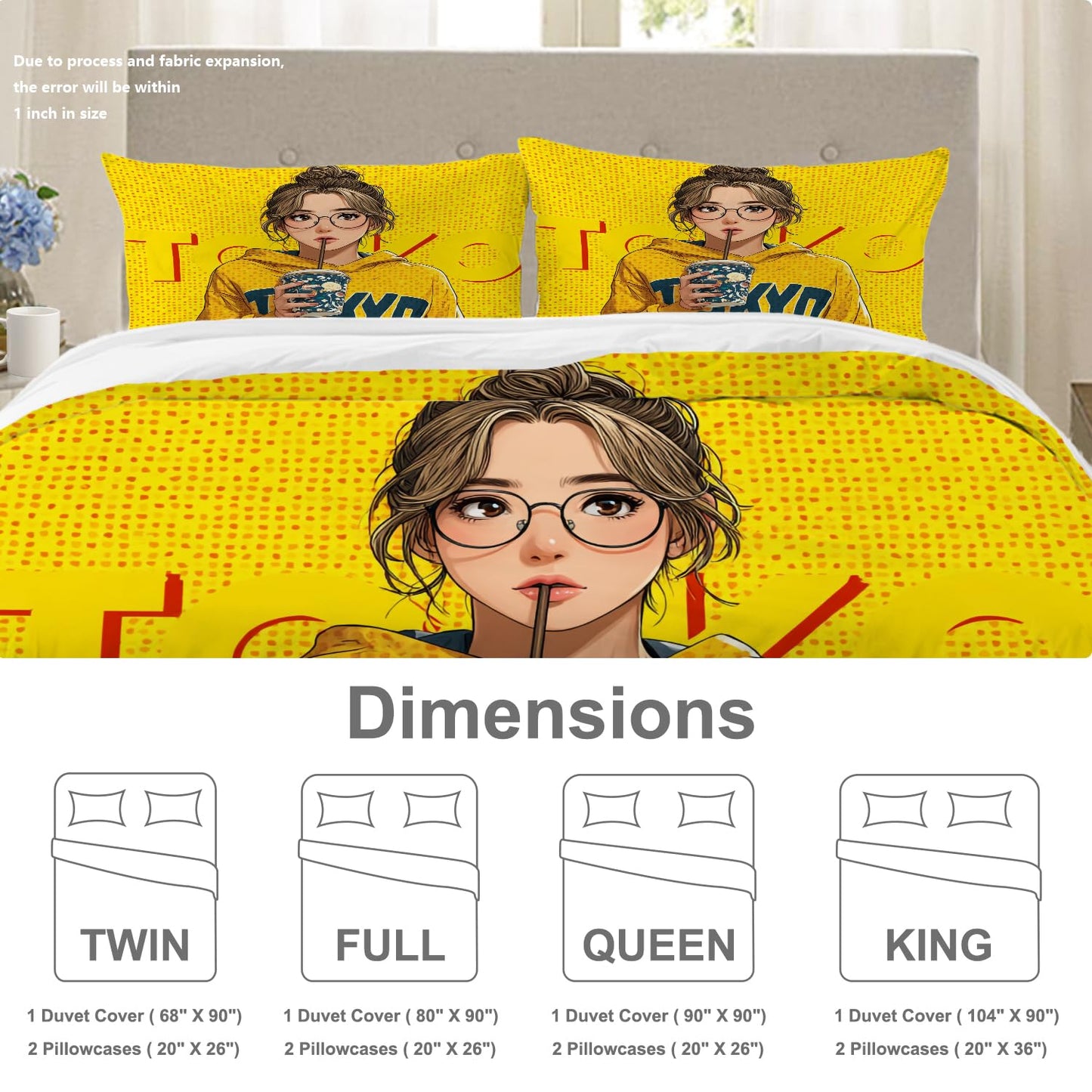 BaoNews Anime Art Digital 100% Cotton Duvet Cover Set Full Size, Hoodie Fashion Drink Bedding Sets Soft Comforter Cover with Zipper Closure and 2 Pillowcases(No Filler)