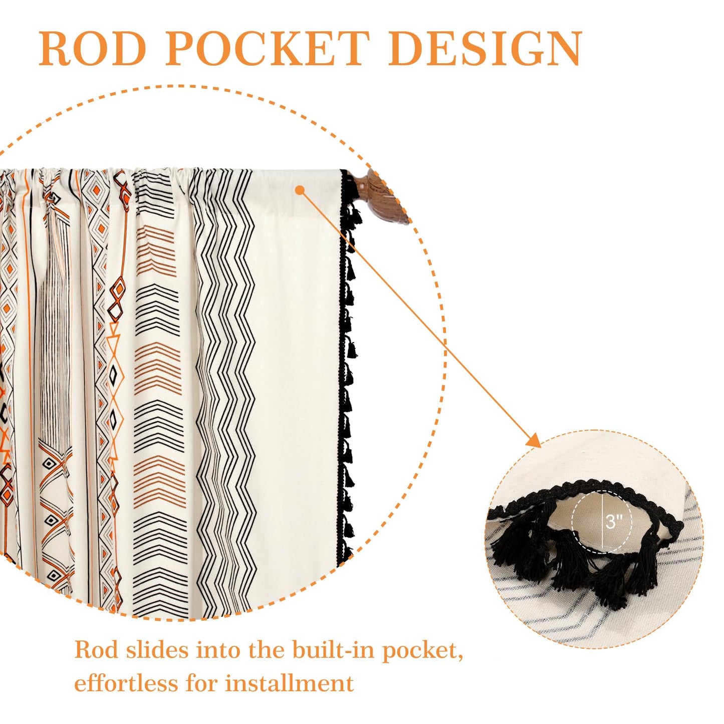 ColorBird Boho Curtains 2 Panels 84 Inches Length Orange Patterned Window Treatment Striped Geometric Aztec Western Curtain & Drapes for Living Bedroom Dining Room Boho Chic Deco