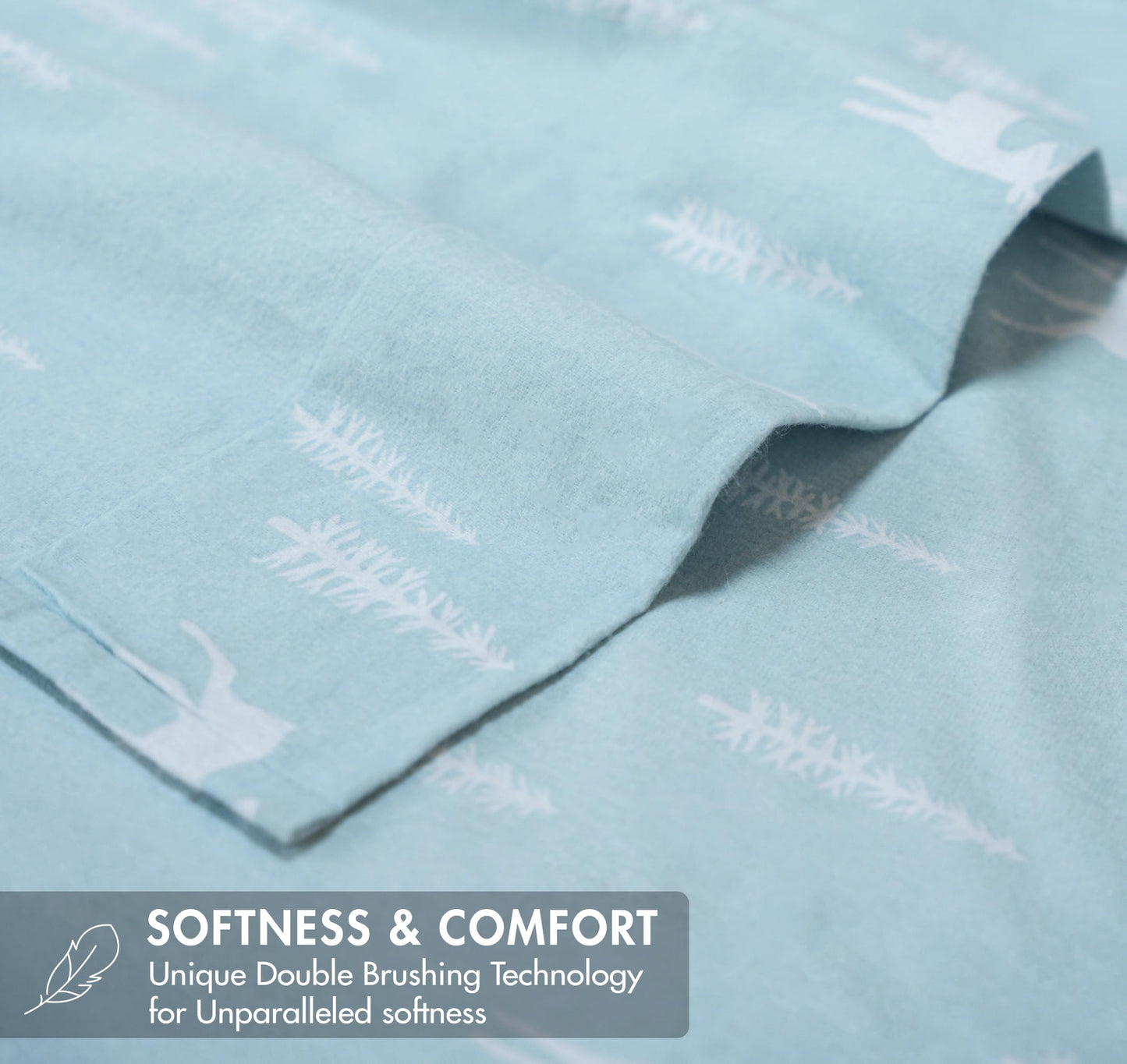 RUVANTI Flannel Sheets Queen Size - GOTS Certified 100% Organic Cotton, 4 Piece Warm, Soft & Breathable Set, Deep Pocket Snug Fit, Double Brushed Cozy All Season Bedding, Blue Pine