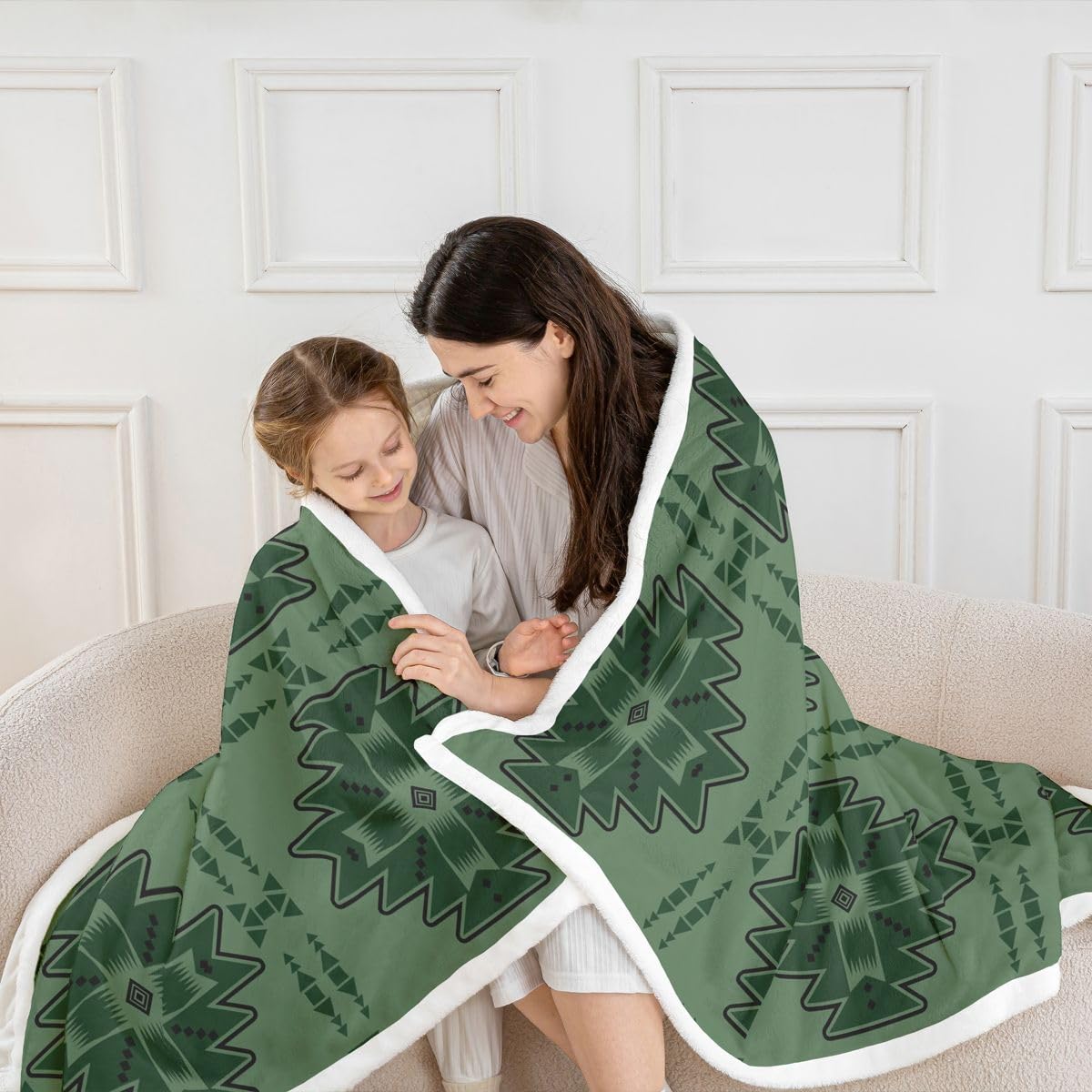 Feelyou Aztec Sherpa Throw Blanket for Couch Western Boho Southwestern Super Soft Cozy Fleece Rustic Farmhouse Blanket for Winter, Plush Throw Geometric Block 40"x50" All Season