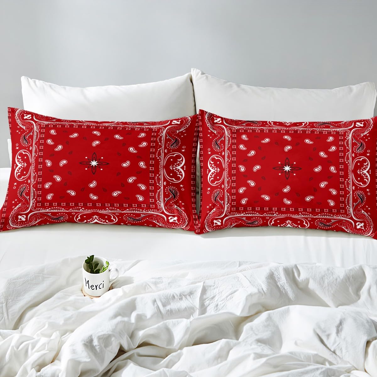 Manfei Red Paisley Bedding Set 2pcs for Kids Girls Chic Exotic Floral Printed Sheet Set Flower Pattern Fitted Sheet Soft Polyester Bed Sheets (1 Fitted Sheet + 1 Pillow Case) Twin Size
