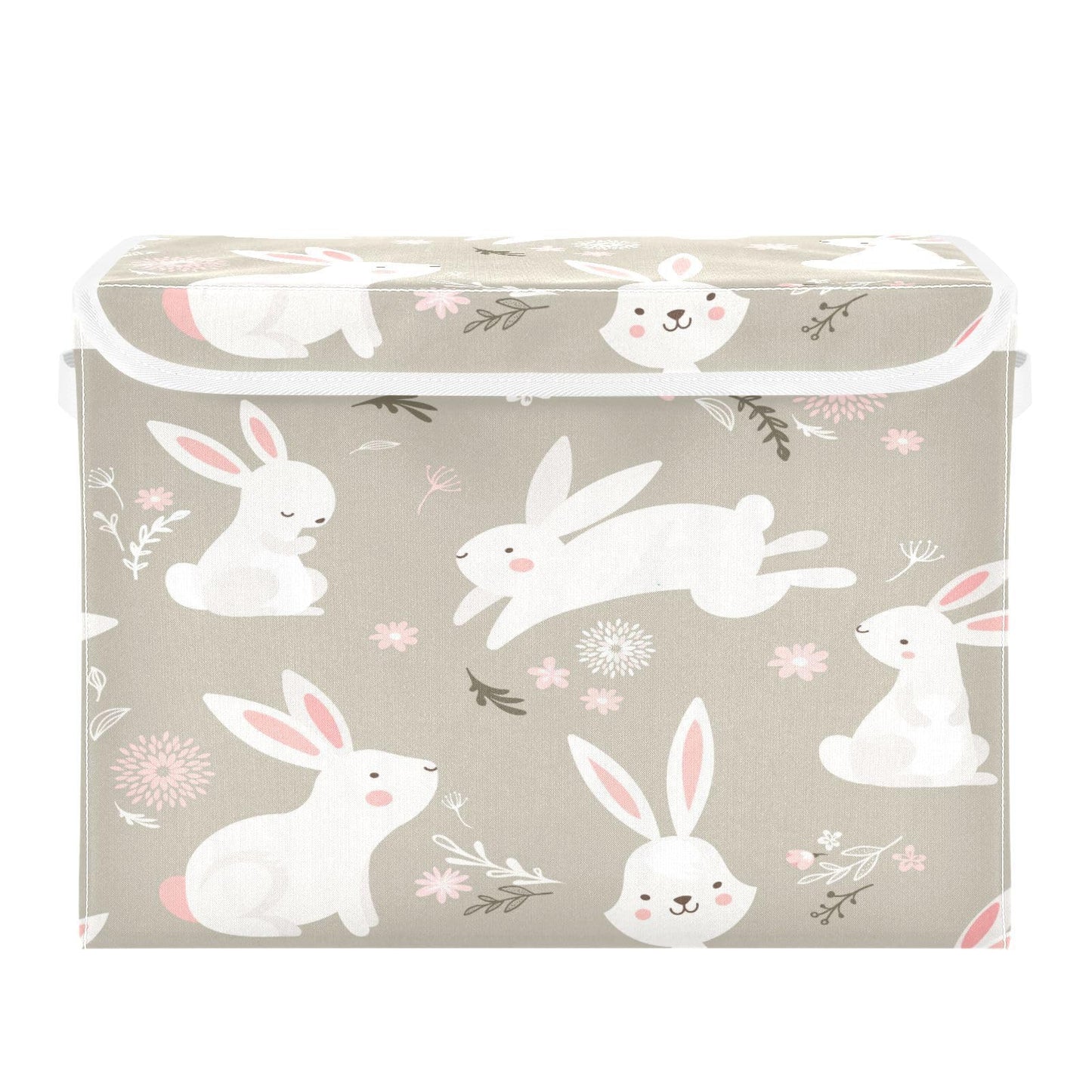 YETTASBIN Easter Bunny Storage Basket with Lid and Handles, Large Collapsible Fabric Storage Bins Durable Storage Organizer for Shelves, Closet, Bedroom, School, Office, Home Decor
