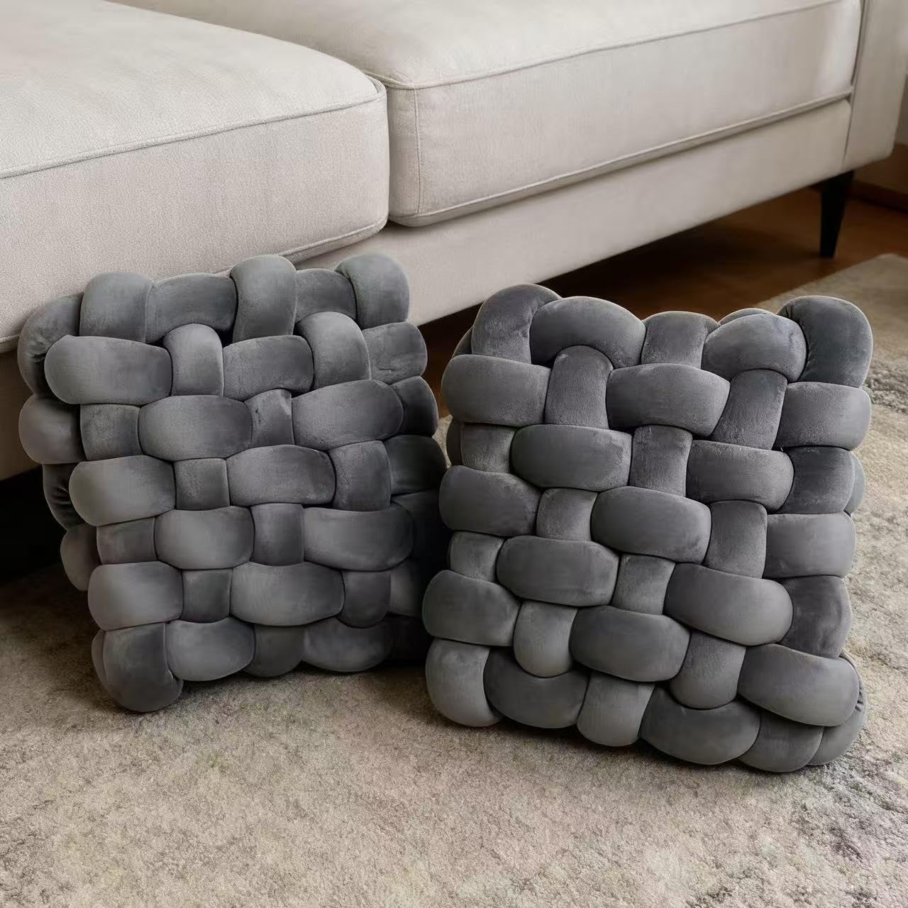 YLBKIKR 2PCS Decorative Knot Throw Pillows for Couch and Sofa, Soft Accent Pillows for Bed and Chair, Modern Home Decor for Living Room, Bedroom, Dorm and Nursery 12 inches * 13 inches (Dark Grey)