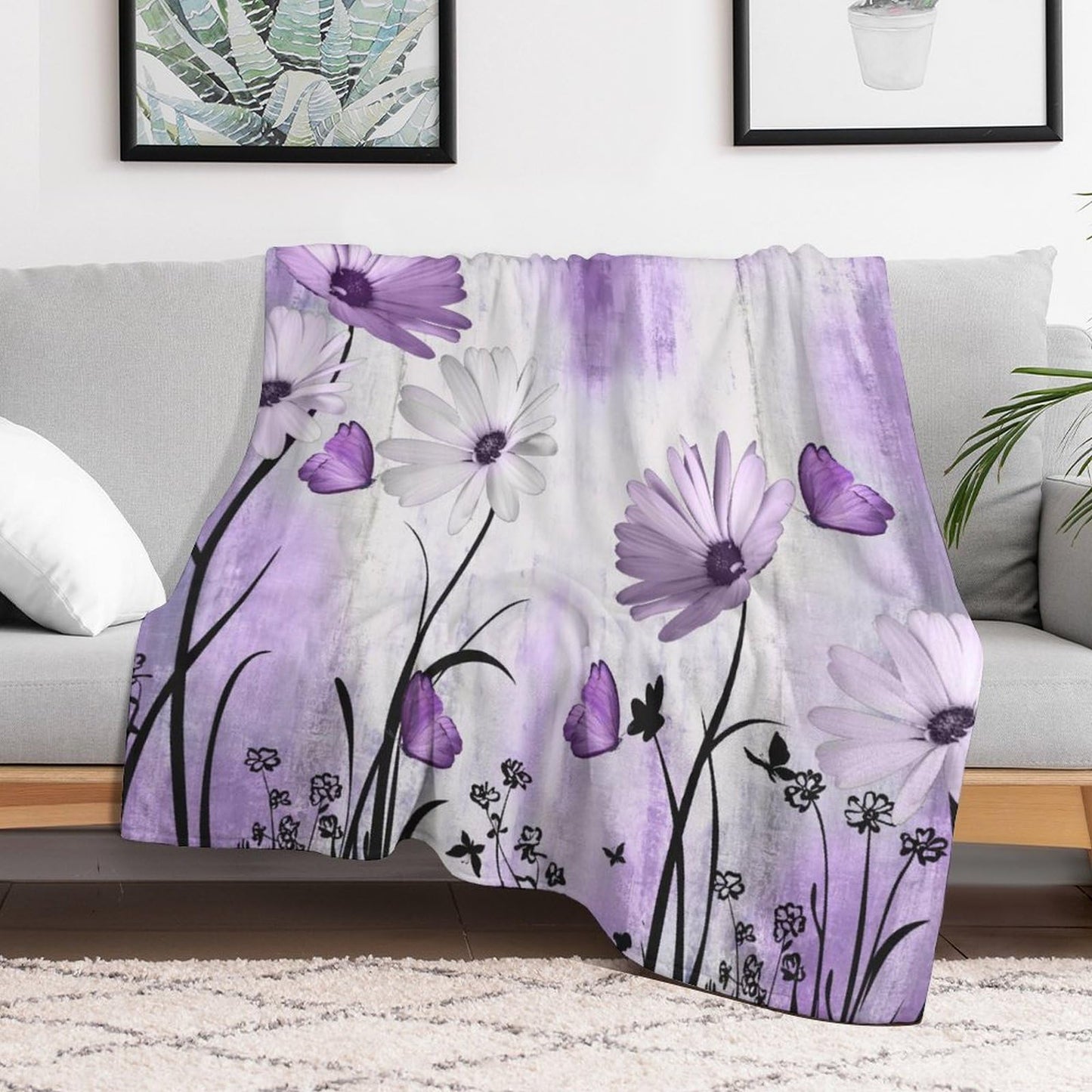 TKUYO Purple White Daisy Blanket, Farmhouse Modern Flower Retro Floral Rural Country Style Seasonal Fleece Fuzzy Fannel Throw Blankets for Sofa Bed Chair Couch Bedroom Living Room Gifts, 30"x40" Inch