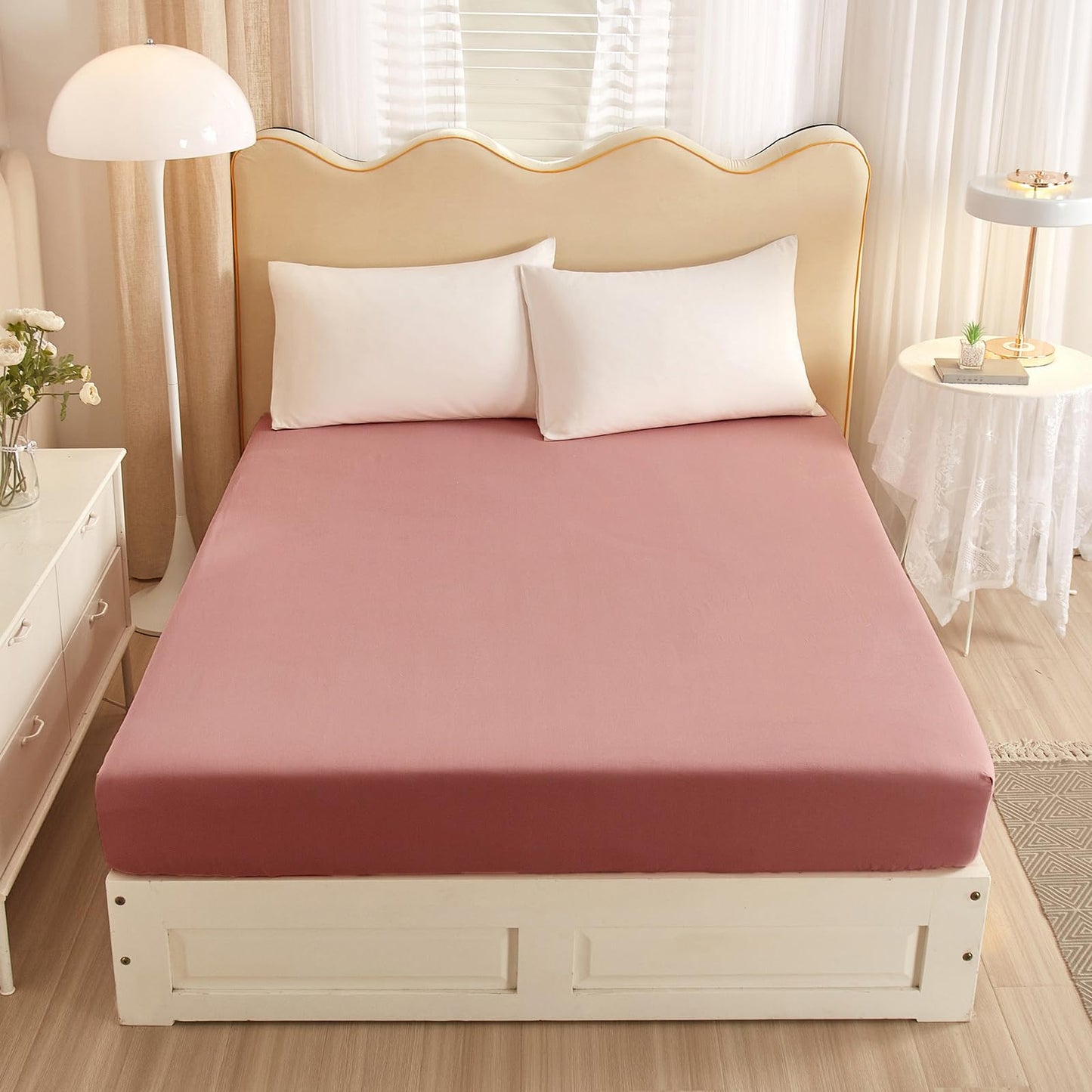 Blush Pink Cotton Fitted Sheet Queen Kids Girls Pink Bedding Sheet Cooling Bed Fitted Sheet with 15" Deep Pocket Breathable Mattress Cover Single Fitted Bottom Sheet Queen (NO Pillowcases)