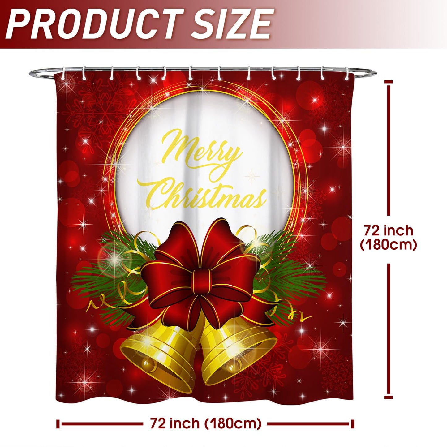 Roszwtit Merry Christmas Shower Curtain 72x72 Inch, Christmas Shower Curtains for Bathroom, Winter Xmas Holiday Home Decor Waterproof Fabric with Hooks
