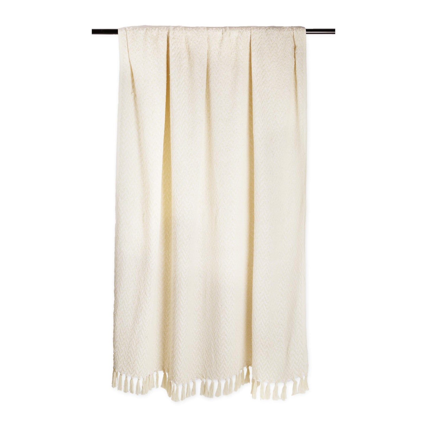 DII Modern Zig Zag Throw Blanket Woven Cotton, Hand-Knotted 2.5" Fringe, 50x60, Natural