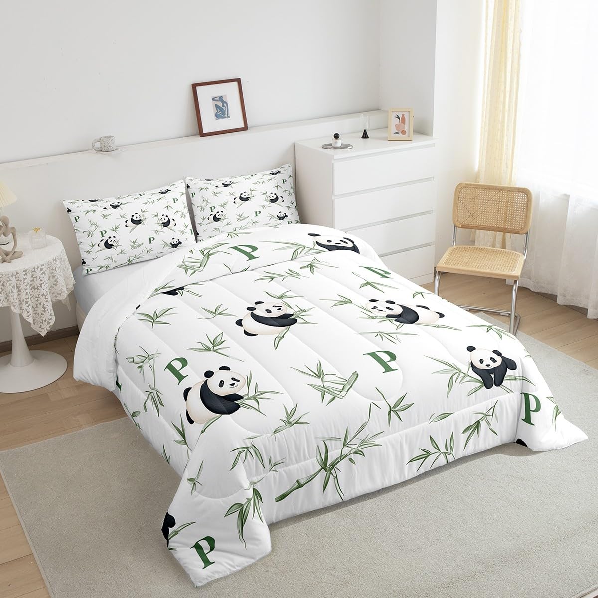 Feelyou Panda Comforter Set Twin Size Kids Cute Animal Bamboo Bedding Set for Boys Girls Teens Cute Cartoon Panda Comforter Breathable Black White Duvet Bear Printed Quilt