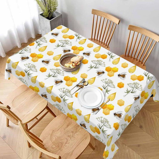 LoLo UoUo Bees Honeycombs Yellow Rectangular Tablecloth Nectar Honey Beehive Farm Polyester Table Cloths for Dining Kitchen Outdoor Picnic Camping Party Wedding Event,Washable Table Cover 52 x 70 Inch