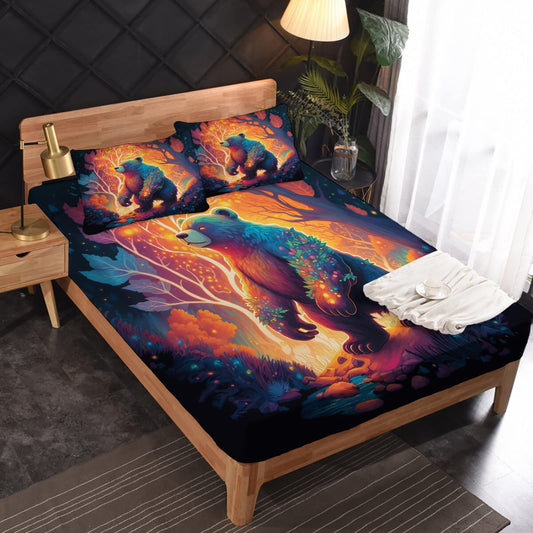 zcwl Queen Sheets Set, Bear Bed Sheets - Microfiber Bedding Sheets & Pillowcases 4 Piece, Forest Animal Colorful Patterned Sheet Set, 16 Inch Deep Pocket Fitted Sheet, Silky Soft Wrinkle Free