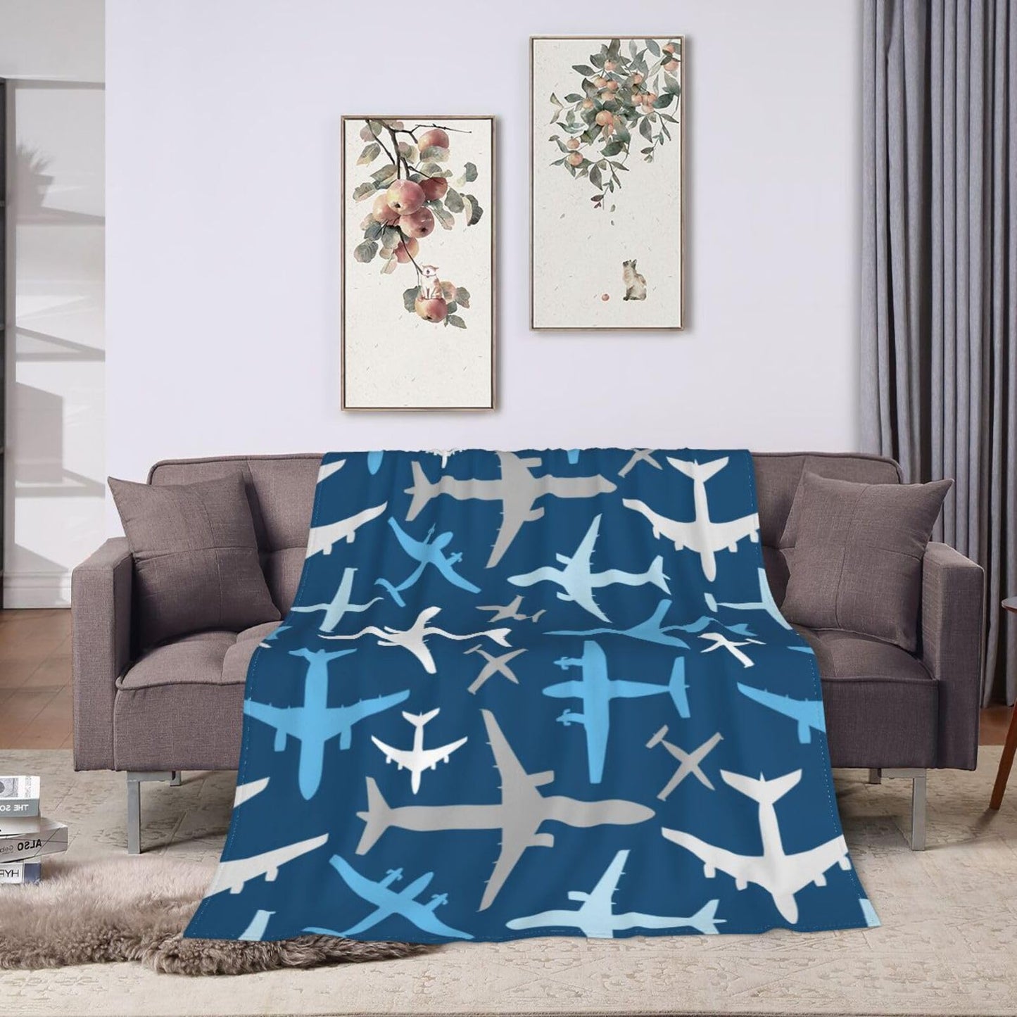 Cute Airplane Aircraft Plane Pattern Flannel Throw Blanket for Kids Boys Baby Toddler Teens Gifts Soft Warm Bedroom Throws for Home Couch Room Sofa Office Travel Camping Dorm Decor 50x40 Inch