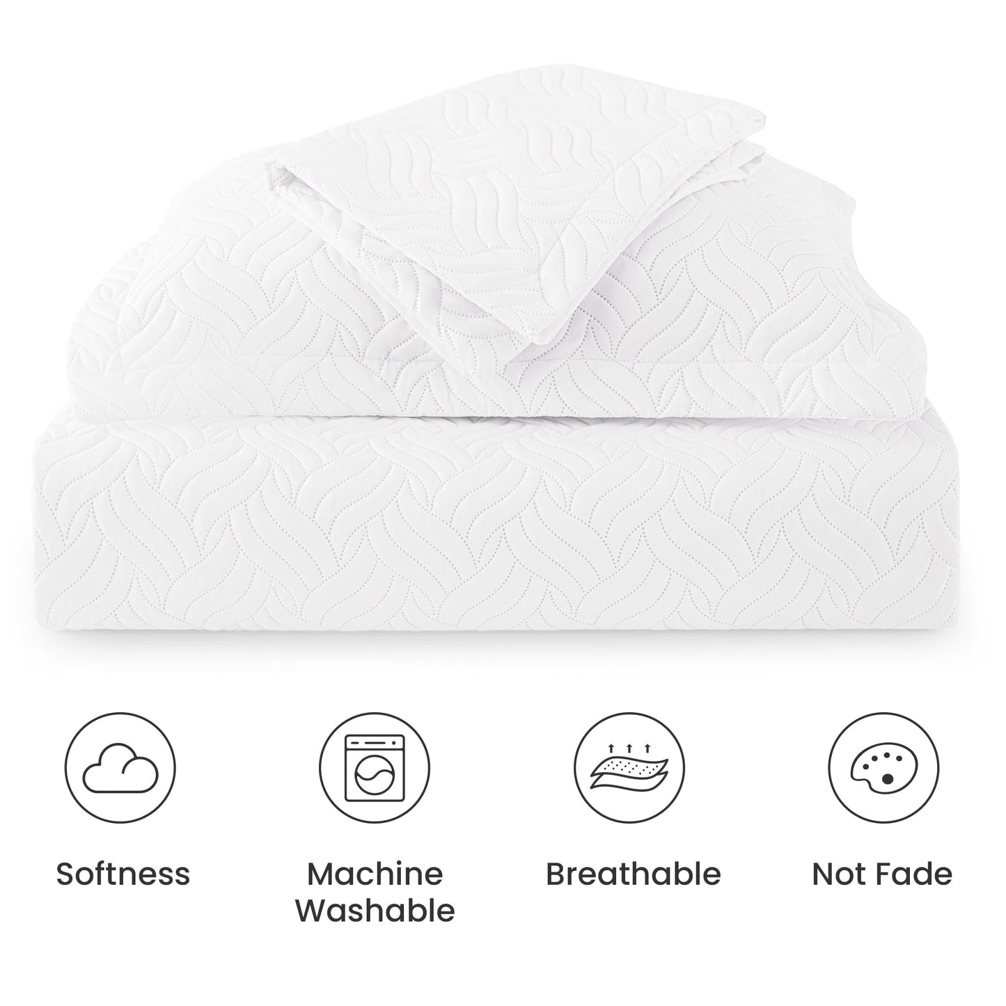 Love's cabin King Size Quilt Set White Bedspreads - Soft Bed Summer Lightweight Bedspread Comforter - Modern Style Wave Pattern Coverlet for All Season - 3 Pieces (1 Quilt, 2 Pillow Shams)