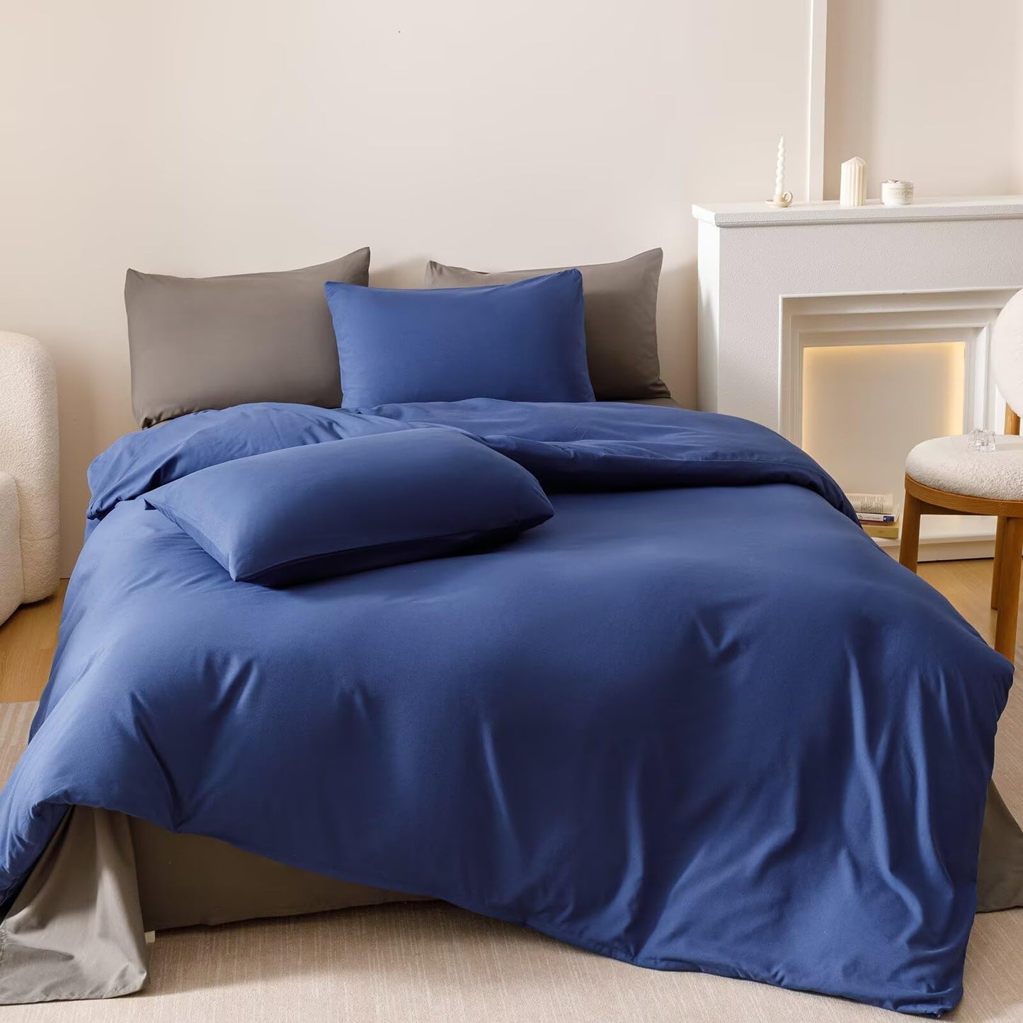 Luxlovery Royal Blue Comforter Set Queen Women Men Solid Comforter Bright Blue Bedding Set Fluffy Soft Breathable Blanket Quilts with 2 Pillowcases for Queen Bed