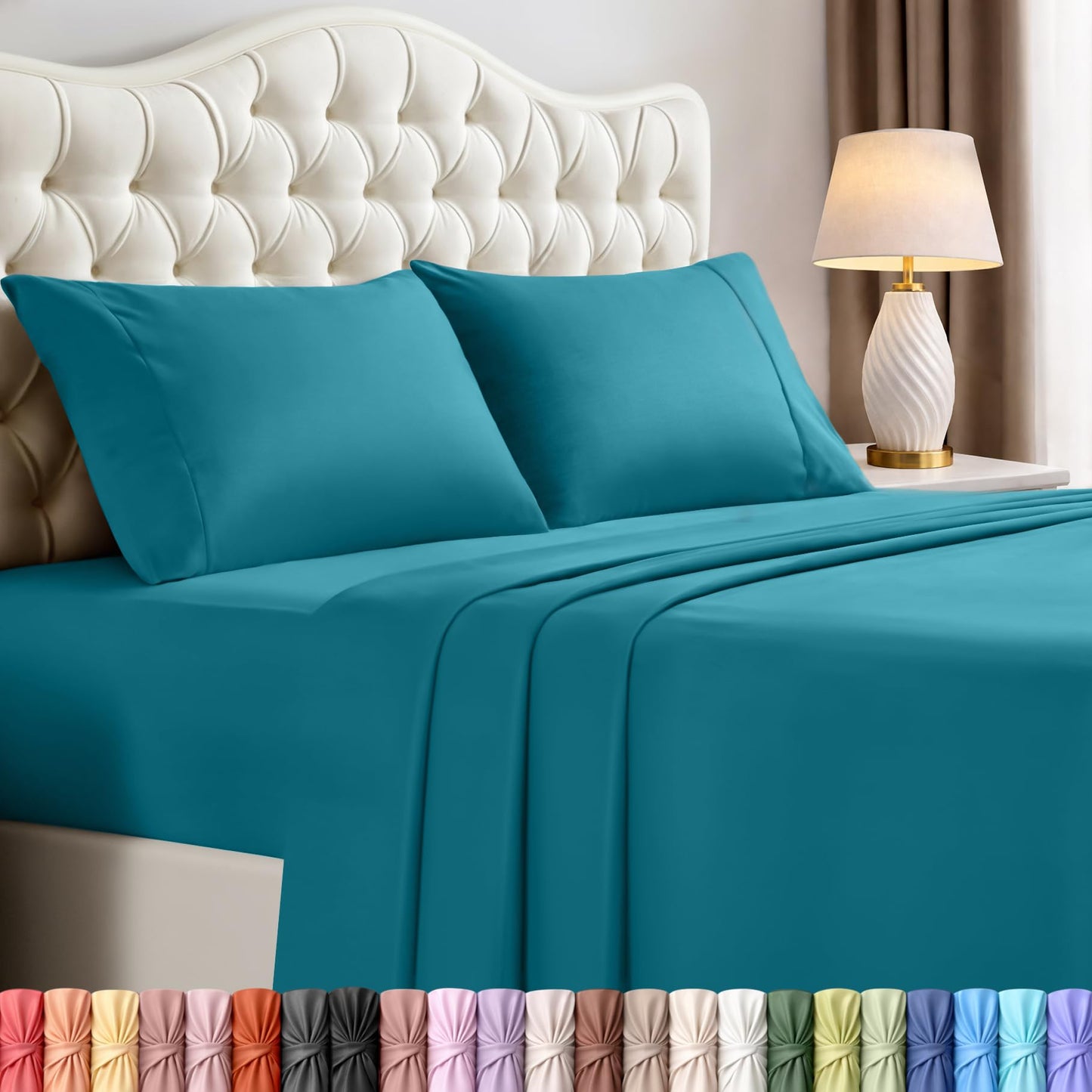 Utopia Bedding Queen Size Sheet Set – 4 Piece Bed Sheets, Soft and Breathable Microfiber, Includes 1 Fitted Sheet, 1 Flat Sheet and 2 Pillowcases – Oeko Tex (Denim Blue)