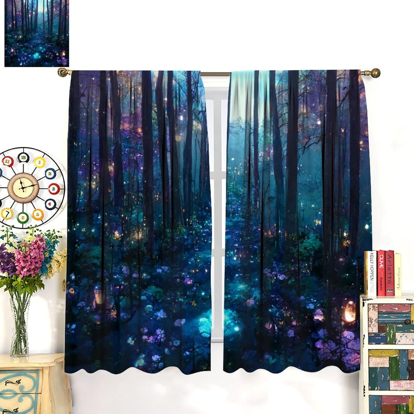 DDCBNS Fantasy Forest Curtains,Purple and Blue Magical Nature Landscape Window Treatments for Bedroom Living Room Dreamland Scenery Décor Drapes 2 Panels Set,Total Size 42 x 45 Inch