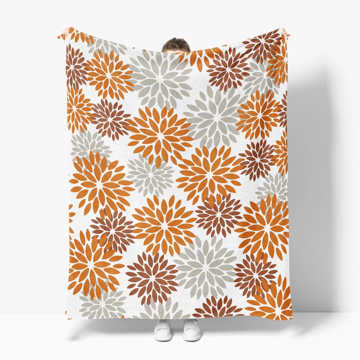 Horaldaily Orange Grey Dahlia Pinnata Blanket Throw, Fall Floral Soft Fuzzy Plush Faux Fur Cozy Blankets for Couch Sofa Bed Lounging, Ideal Gifts for Kids Adults Self 50x60
