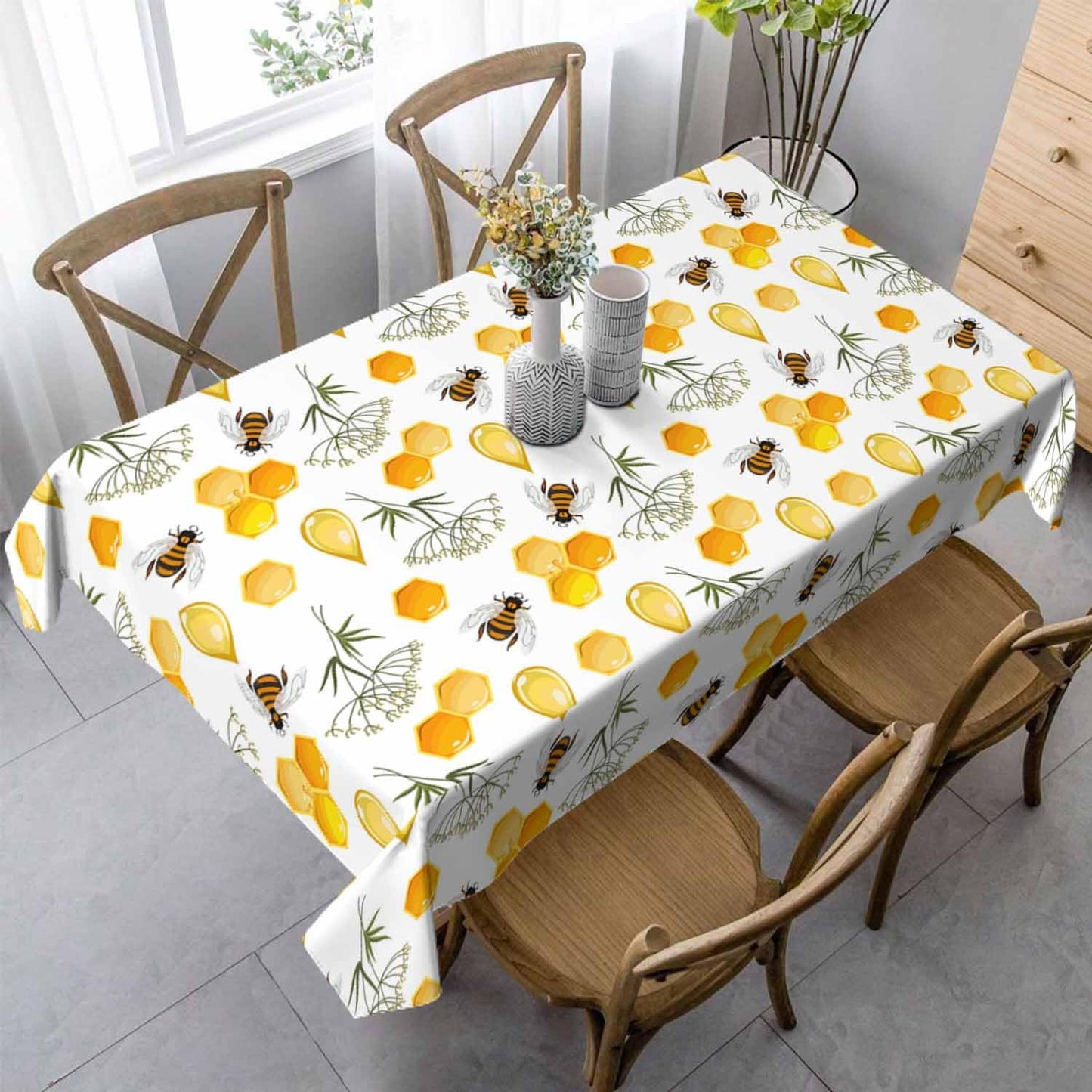 LoLo UoUo Bees Honeycombs Yellow Rectangular Tablecloth Nectar Honey Beehive Farm Polyester Table Cloths for Dining Kitchen Outdoor Picnic Camping Party Wedding Event,Washable Table Cover 52 x 70 Inch