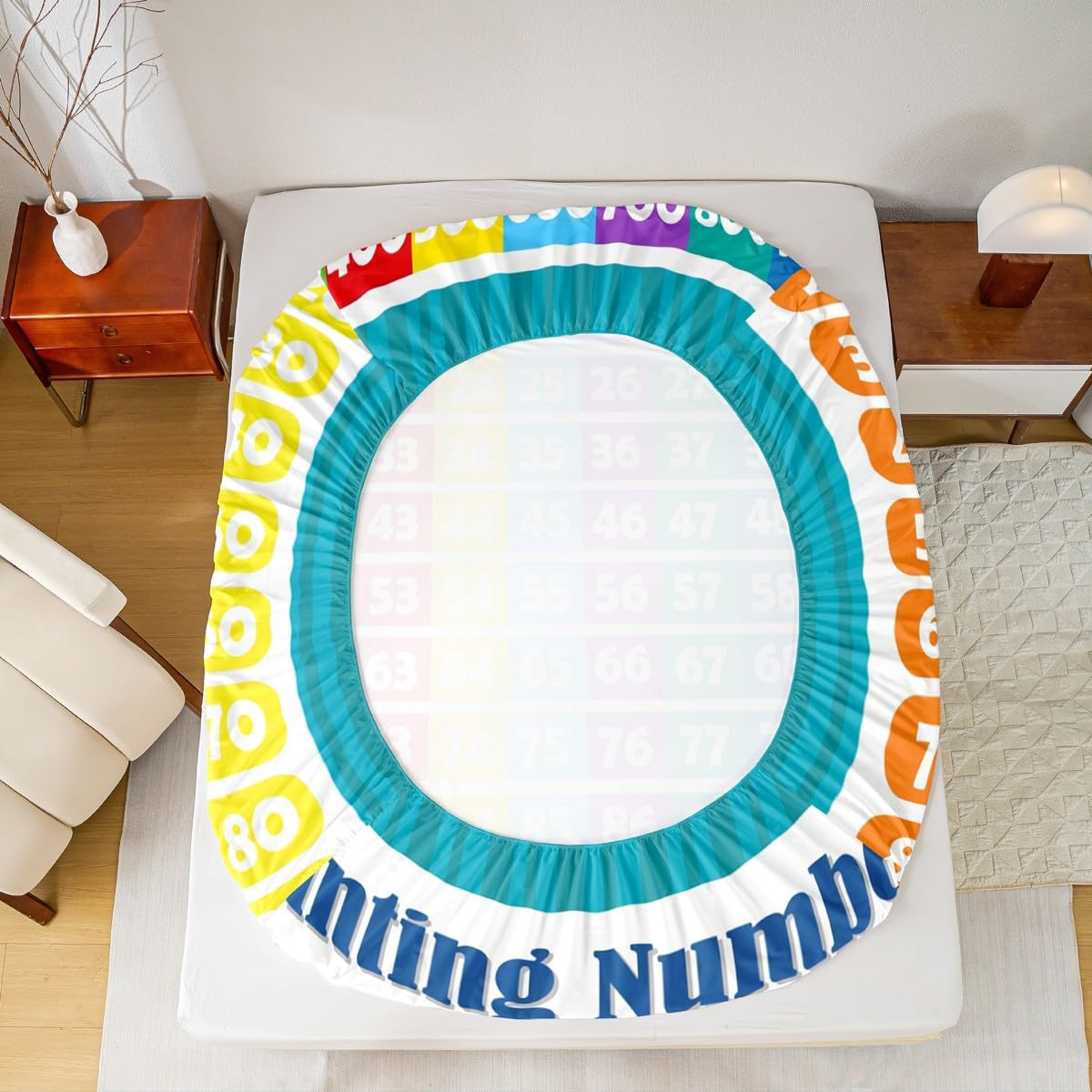 Numbers Alphabet Fitted Sheet Twin, Educational Learning Bedding Set for Kids Boys Girls Numbers Bed Sheet Set Learning Time Bed Cover (1 Pillow Case and a Fitted Sheet)