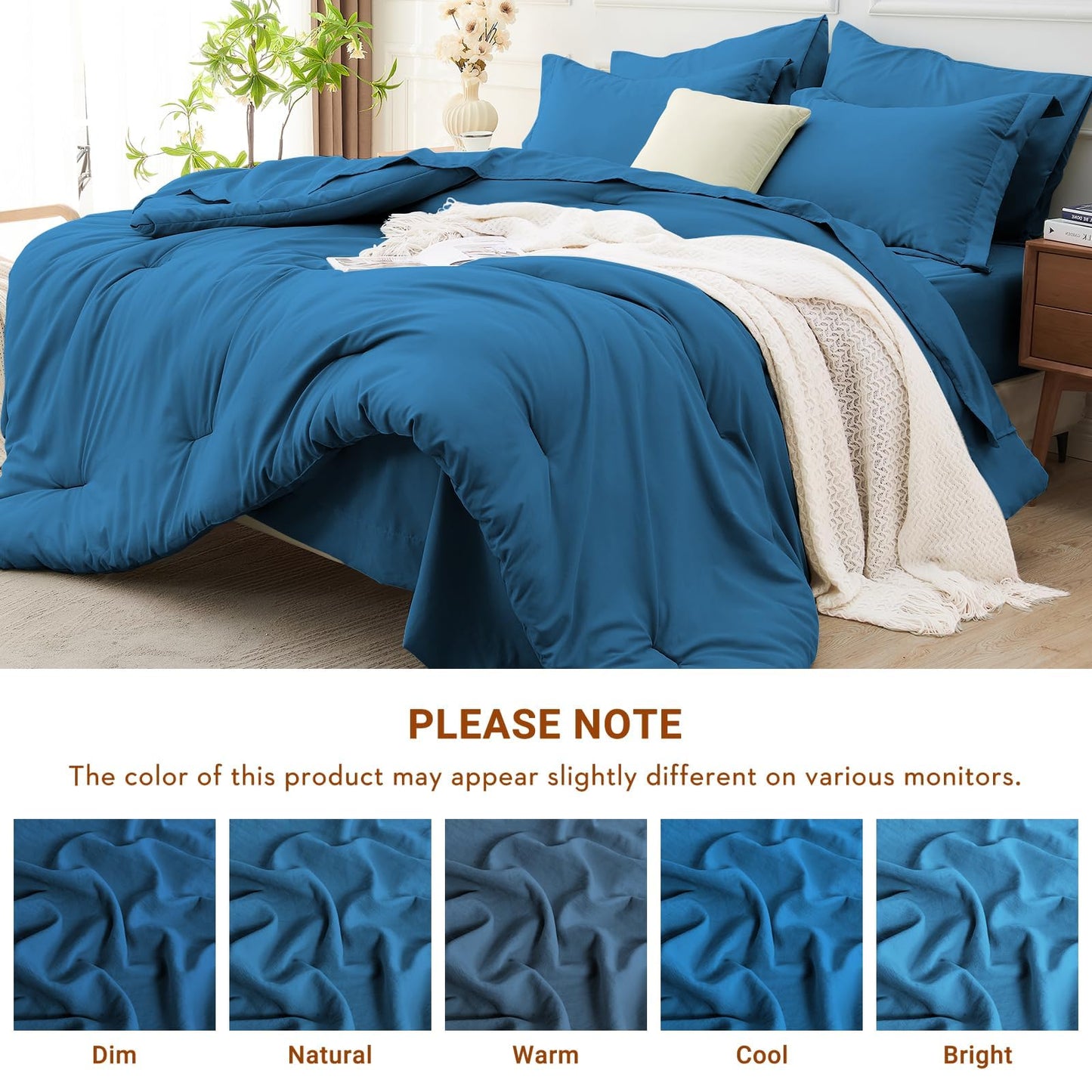 MUXHOMO 7 Pieces King Comforter Set, Soft Bed in a Bag King Size, All Season Bedding Set with Comforter, Flat Sheet, Fitted Sheet, Pillowcases & Shams, Bluish Green