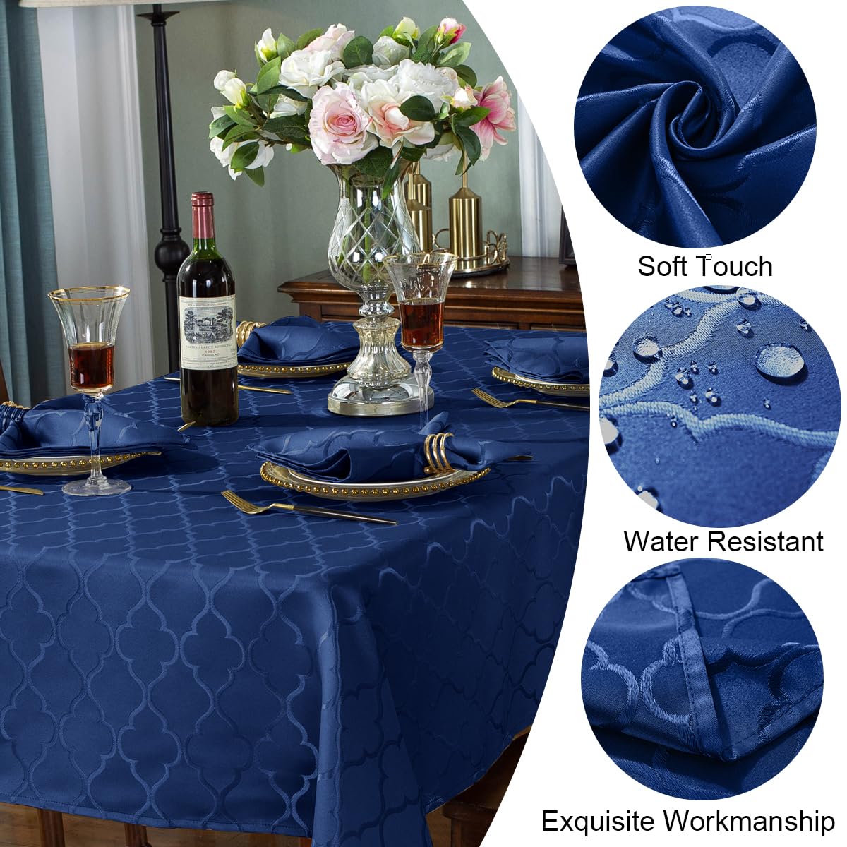 SASTYBALE Jacquard Rectangle Tablecloth, Navy Blue, 52" x 70"
