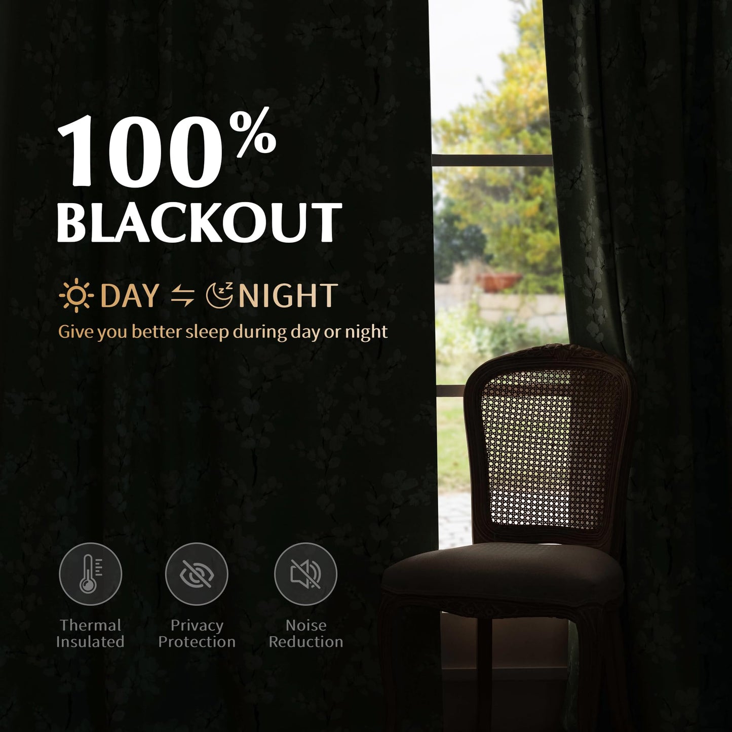 FMFUNCTEX 100% Blackout Floral Curtains for Bedroom, Sage Green Curtains 63 inch Length Blossom Patterned for Living Room, Thermal Insulated Farmhouse Drapes, Grommet Top 2 Panels (White on Green)