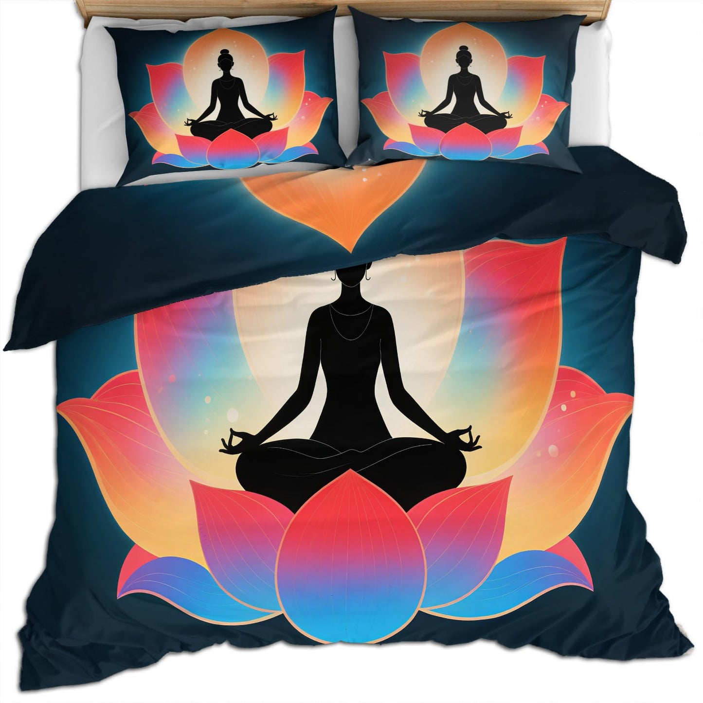 PAISUOQ Yoga Duvet Cover Queen Size, Abstract Lotus Bedding Sets, 3 Piece, Soft Microfiber Patterned Comforter Cover with Zipper Ties & 2 Pillowcase, Meditation Bedroom Decor & Gifts
