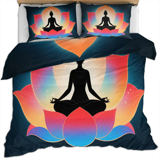 PAISUOQ Yoga Duvet Cover Queen Size, Abstract Lotus Bedding Sets, 3 Piece, Soft Microfiber Patterned Comforter Cover with Zipper Ties & 2 Pillowcase, Meditation Bedroom Decor & Gifts